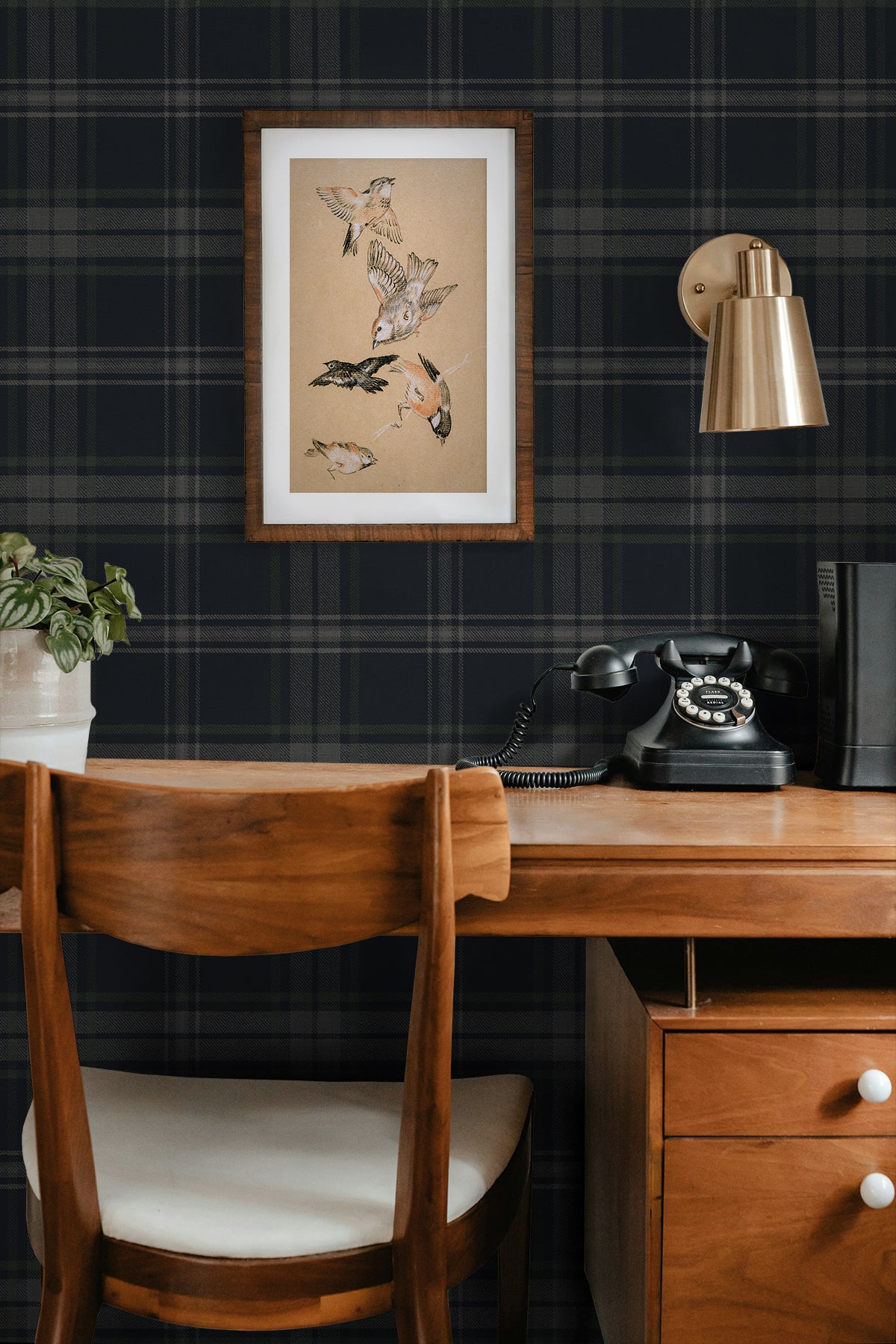 Sennehill Plaid Peel and Stick wallpaper in dark blue and evergreen color - pattern number NW58902 - by NextWall in the Peel and Stick Wallpaper by Nextwall collection