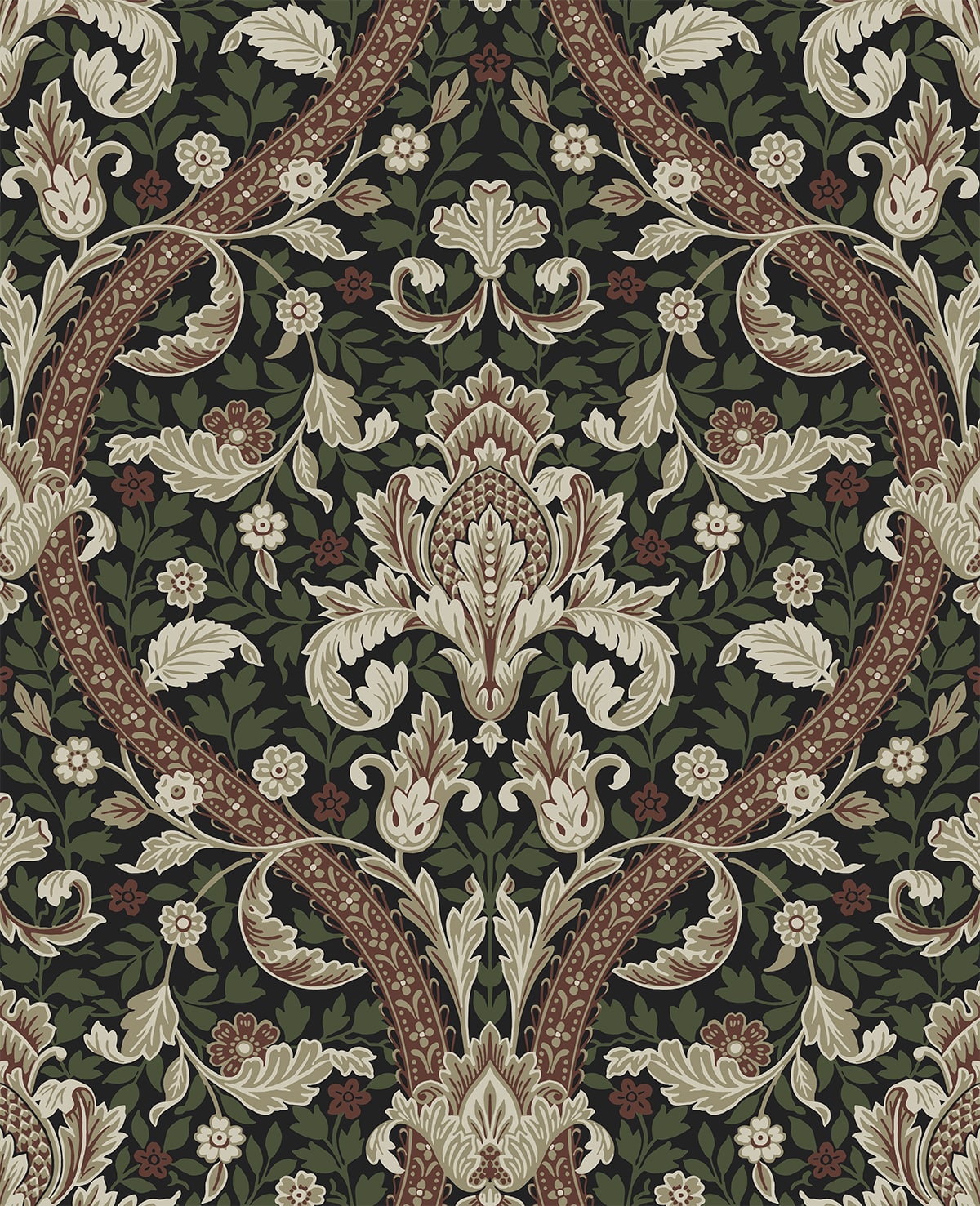 Acanthus Ogee Peel and Stick wallpaper in ebony and clay color - pattern number NW59001 - by NextWall in the Peel and Stick Wallpaper by Nextwall collection