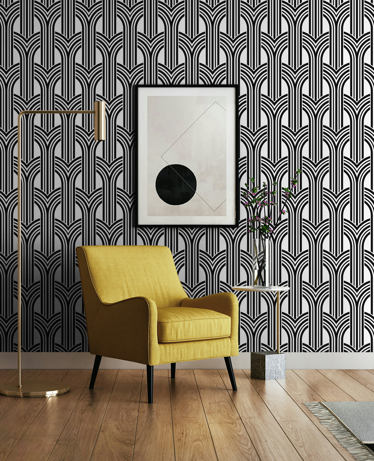 Geometric Arches Peel and Stick wallpaper in ebony and lace color - pattern number NW59520 - by NextWall in the Peel and Stick Wallpaper by Nextwall collection