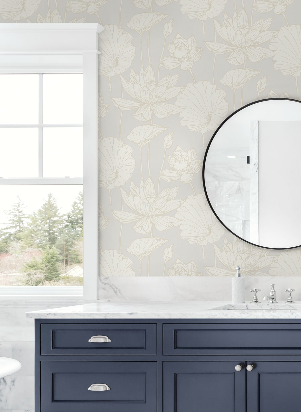Lotus Garden Floral Peel and Stick wallpaper in pearl color - pattern number NW59700 - by NextWall in the Peel and Stick Wallpaper by Nextwall collection