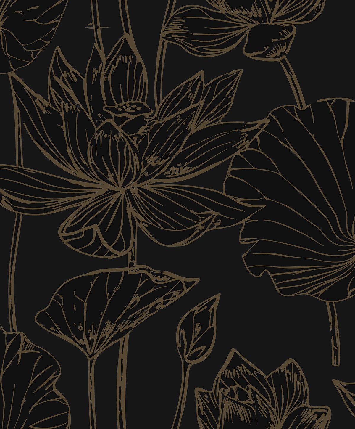Lotus Garden Floral Peel and Stick wallpaper in wrought iron and gold color - pattern number NW59710 - by NextWall in the Peel and Stick Wallpaper by Nextwall collection