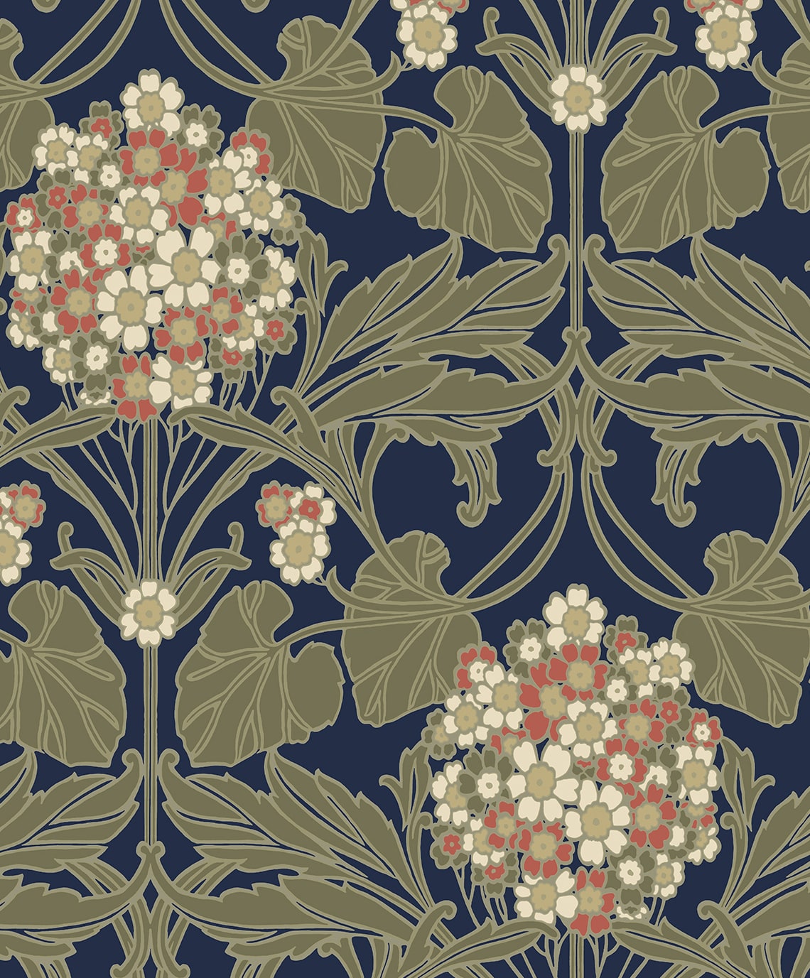 Hydrangea Floral Peel and Stick wallpaper in dark blue and terra cotta color - pattern number NW60402 - by NextWall in the Peel and Stick Wallpaper by Nextwall collection