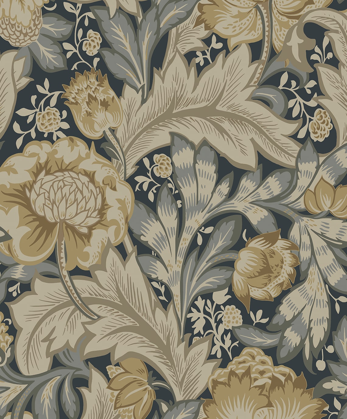 Acanthus Garden Floral Peel and Stick wallpaper in midnight blue and neutral color - pattern number NW60508 - by NextWall in the Peel and Stick Wallpaper by Nextwall collection