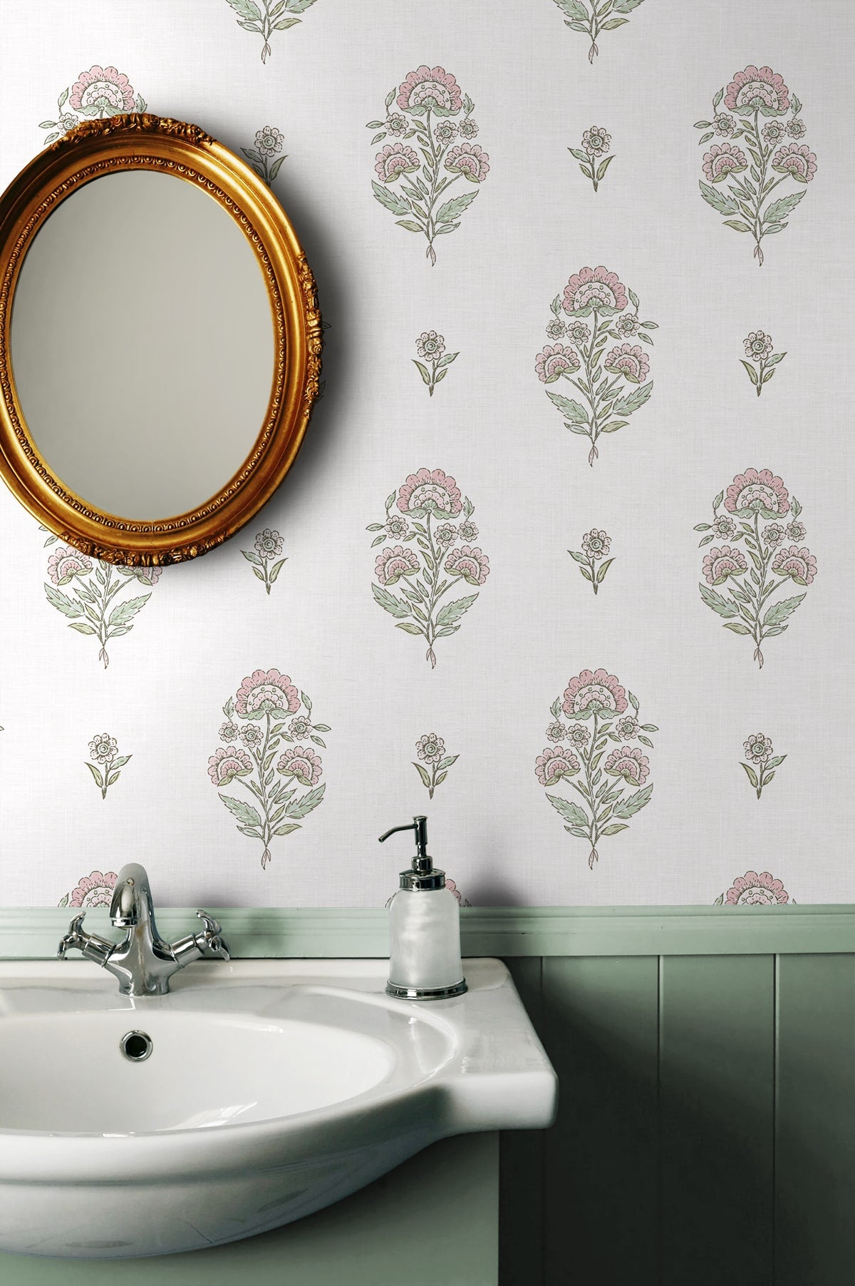 Floral Spot Peel and Stick wallpaper in blush and basil color - pattern number NW60701 - by NextWall in the Peel and Stick Wallpaper by Nextwall collection