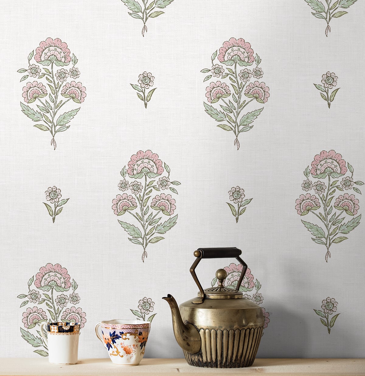 Floral Spot Peel and Stick wallpaper in blush and basil color - pattern number NW60701 - by NextWall in the Peel and Stick Wallpaper by Nextwall collection