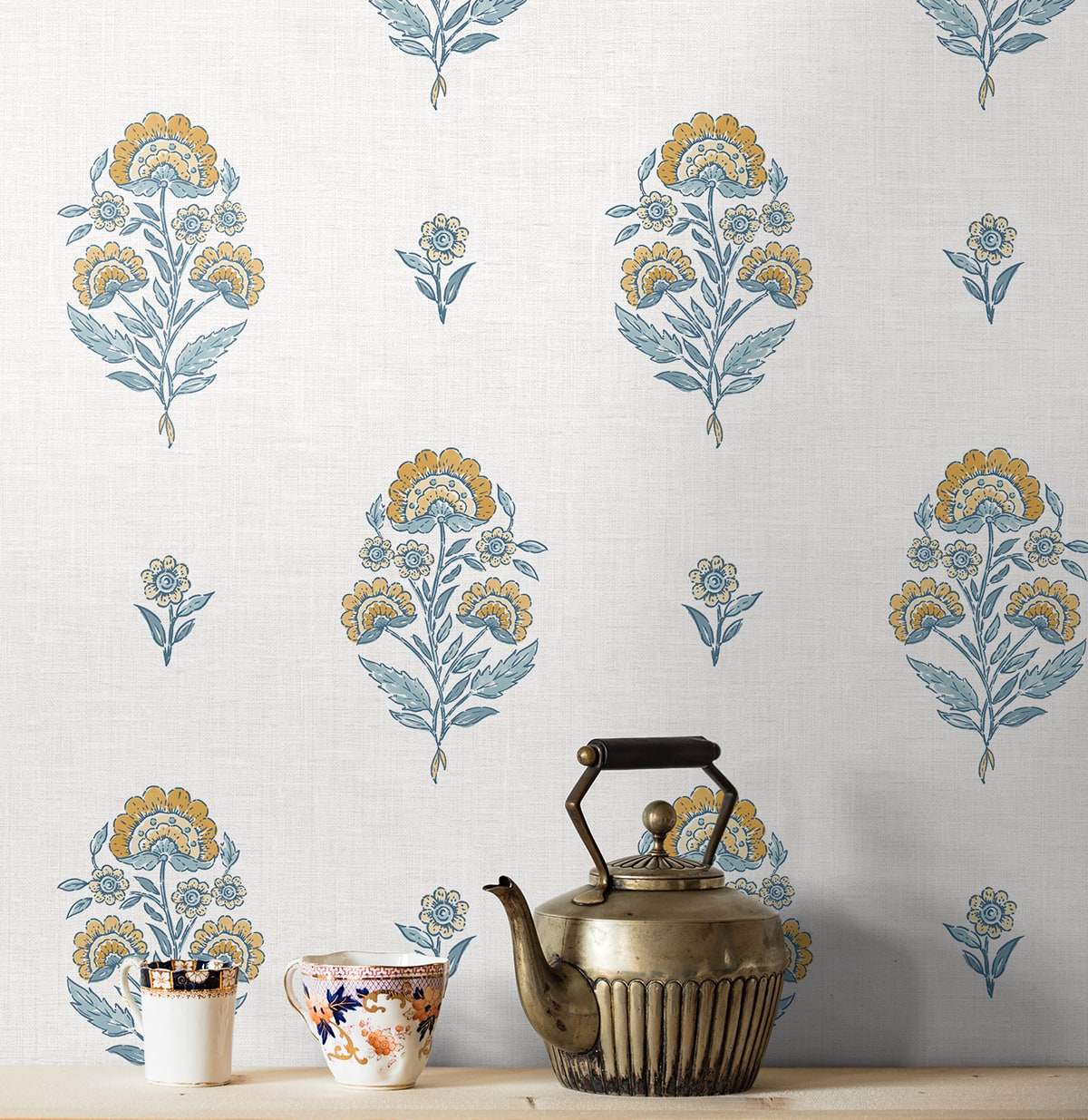 Floral Spot Peel and Stick wallpaper in marigold and seabreeze color - pattern number NW60703 - by NextWall in the Peel and Stick Wallpaper by Nextwall collection