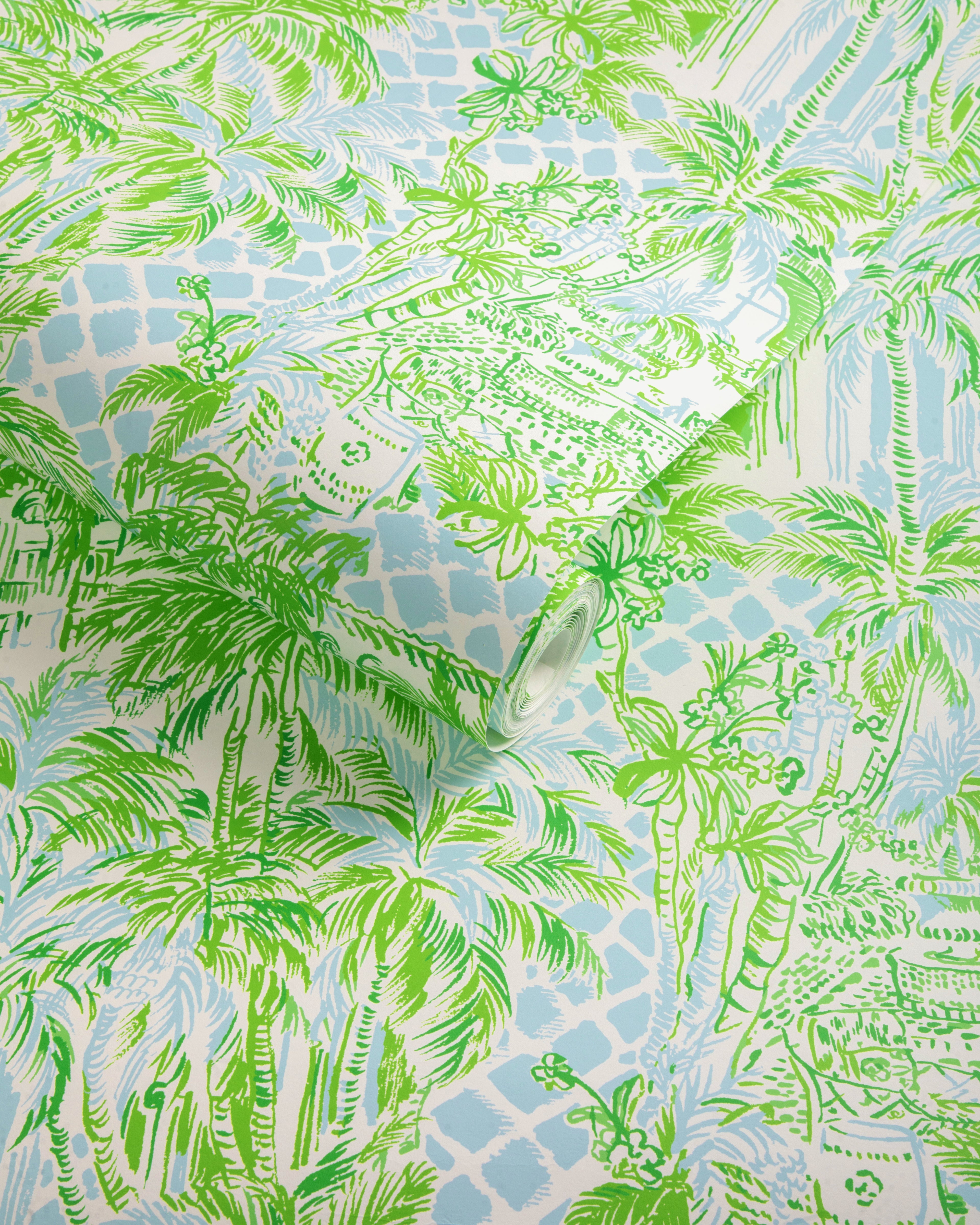 Palm Beach Wallpaper in blue/green color - pattern number P2025113.153.0 - by Lee Jofa in the Lilly Pulitzer III collection