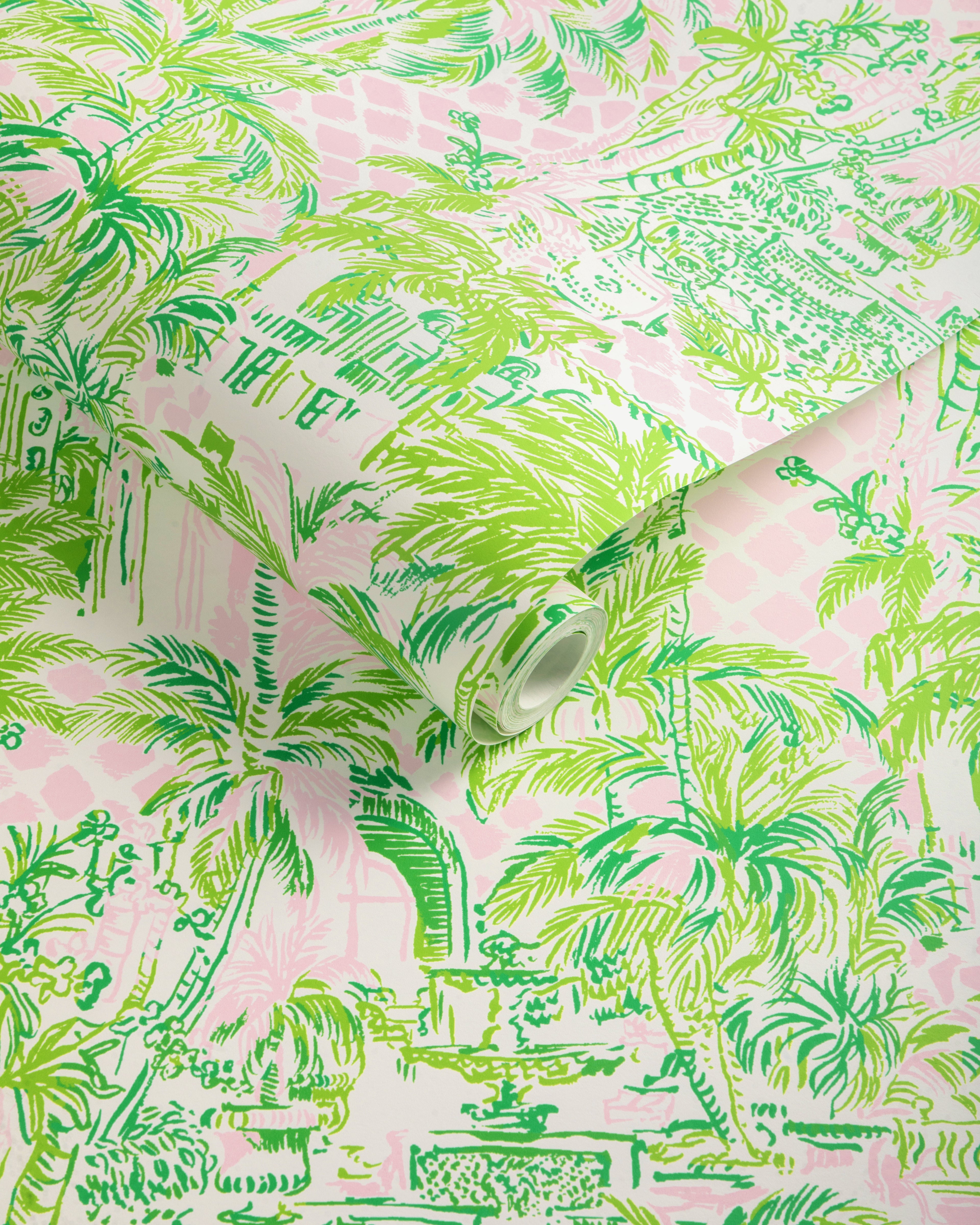 Palm Beach Wallpaper in pink/green color - pattern number P2025113.73.0 - by Lee Jofa in the Lilly Pulitzer III collection