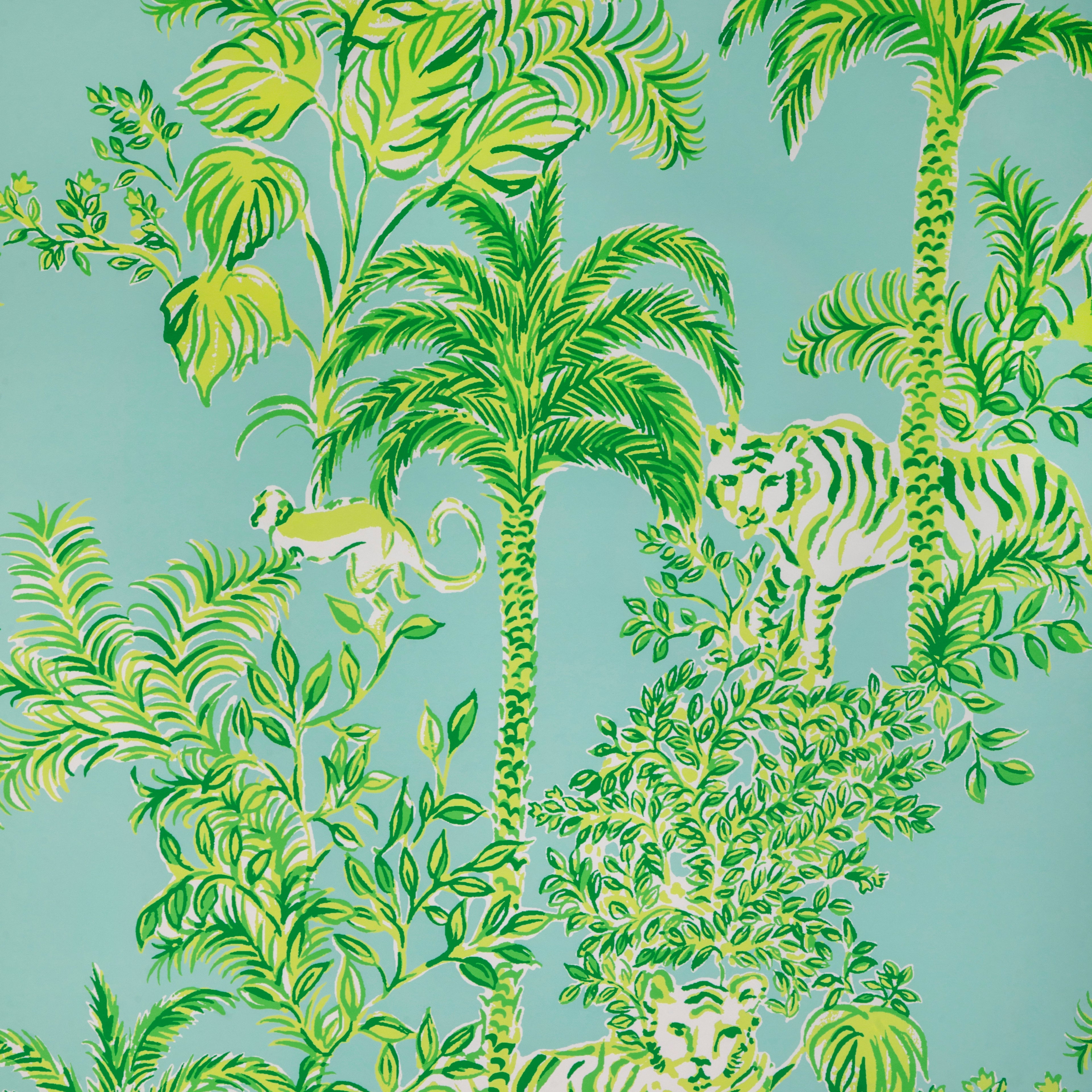 Tiger Queen Wallpaper in aqua color - pattern number P2025118.353.0 - by Lee Jofa in the Lilly Pulitzer III collection