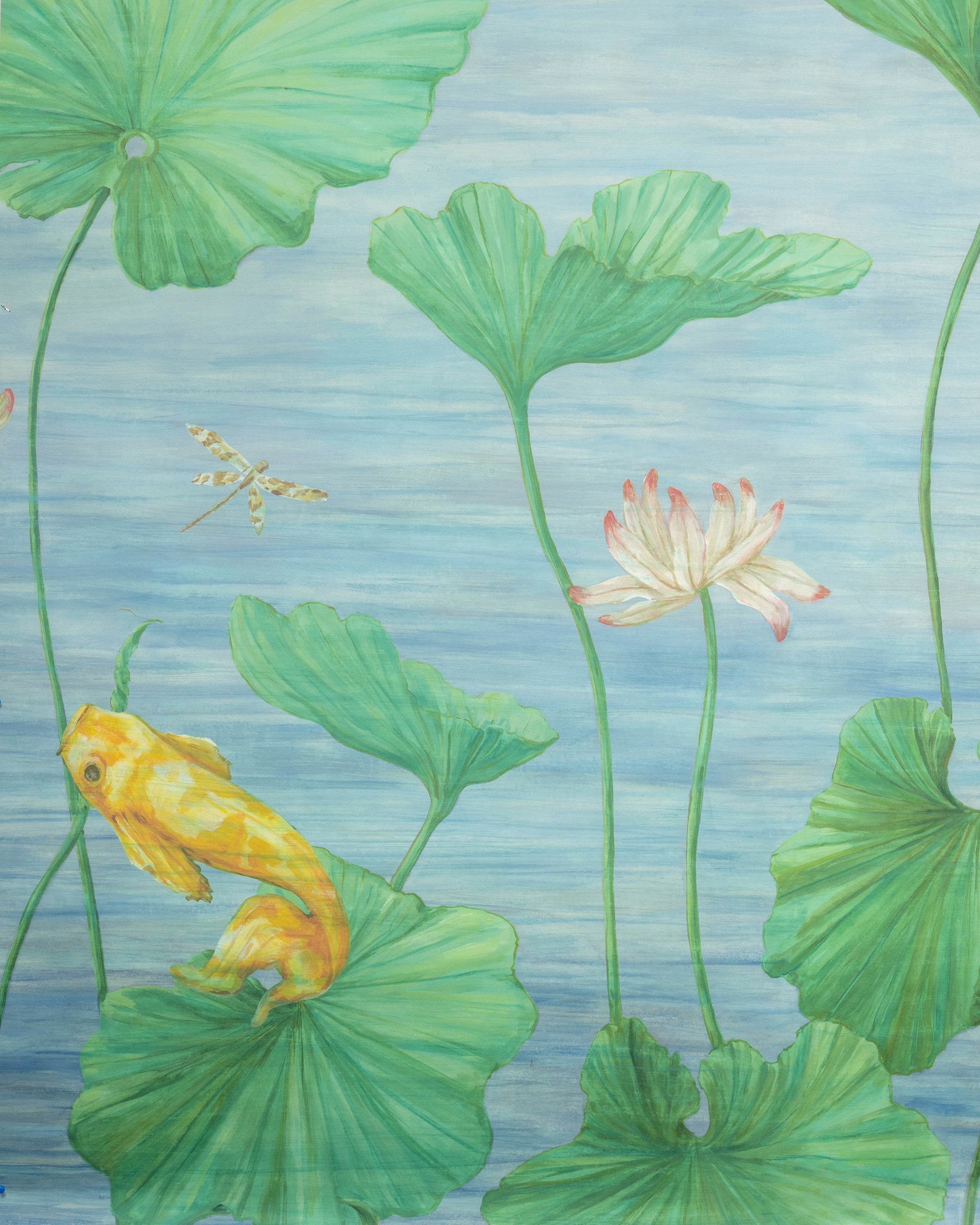 Koi Pond 3 Panel Mural in blue color - pattern number P8026100.535.0 - by Brunschwig and Fils in the Les Paysages Murals collection