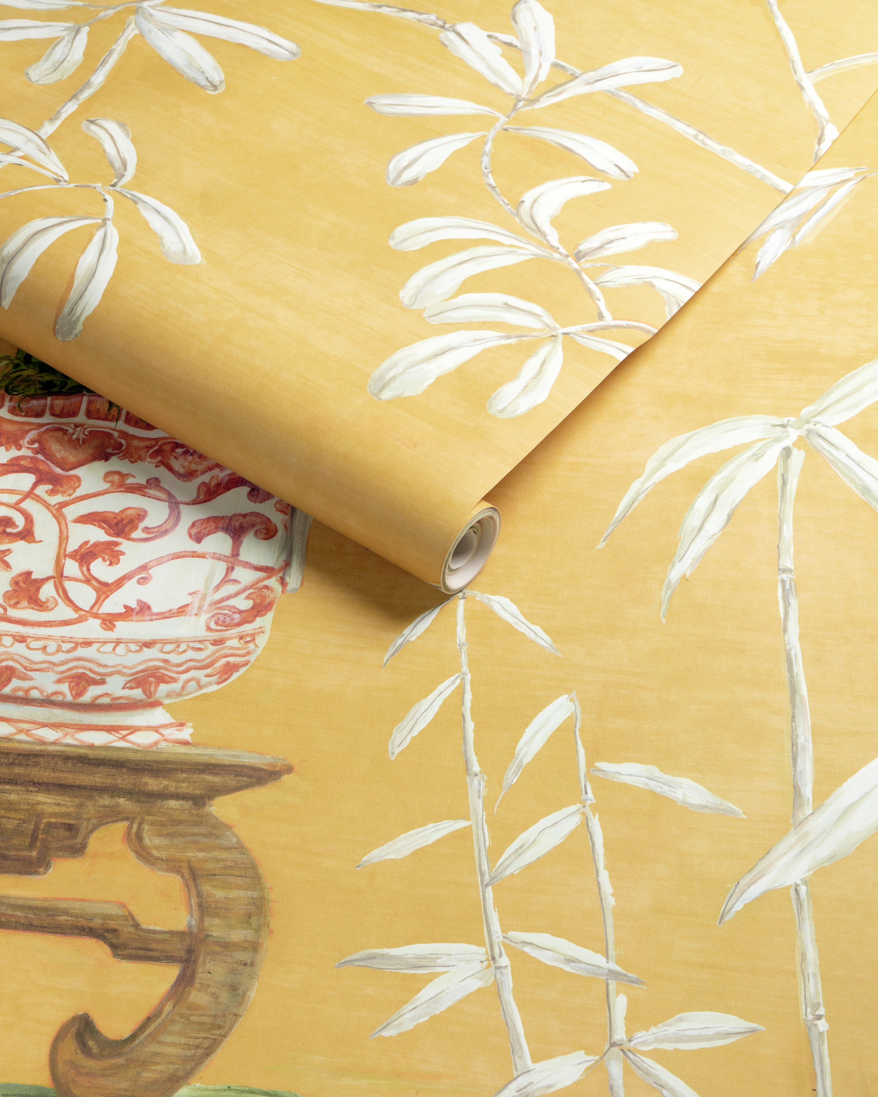 Jardin Yili 3 Panel Mural in soleil color - pattern number P8026104.4.0 - by Brunschwig and Fils in the Les Paysages Murals collection