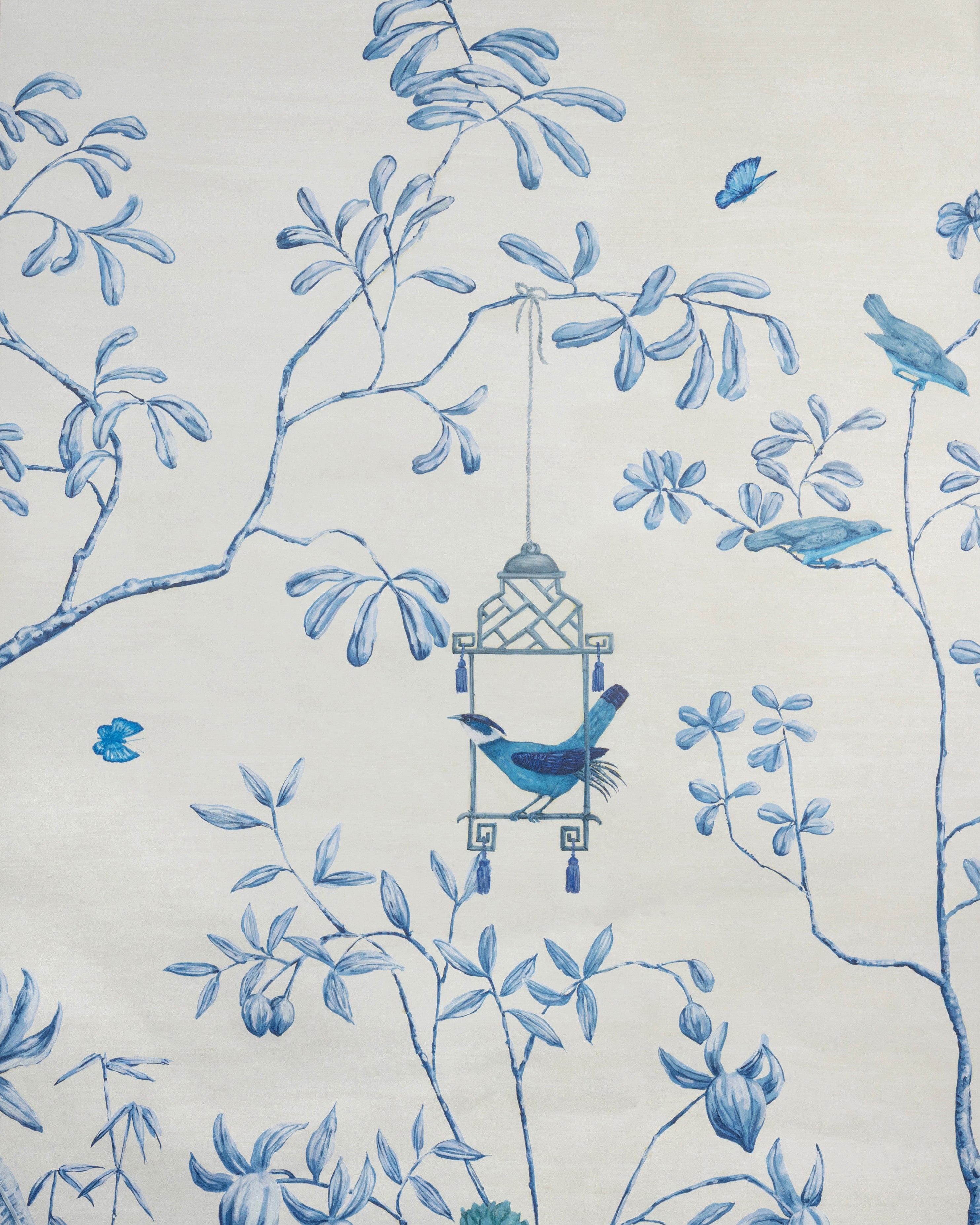 Jardin Yili 3 Panel Mural in delft color - pattern number P8026104.51.0 - by Brunschwig and Fils in the Les Paysages Murals collection