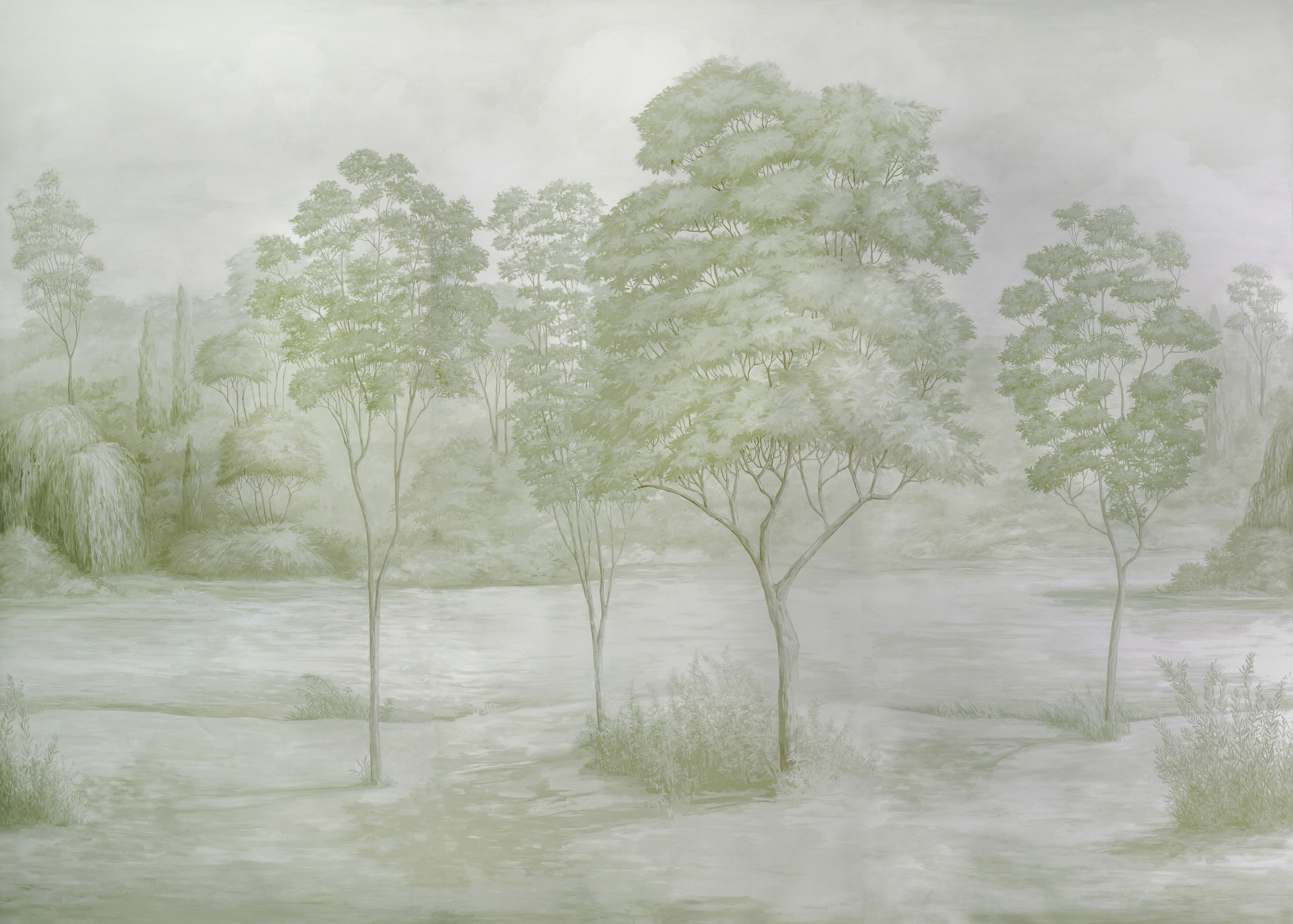 Arbres 3 Panel Mural in leaf color - pattern number P8026105.311.0 - by Brunschwig and Fils in the Les Paysages Murals collection