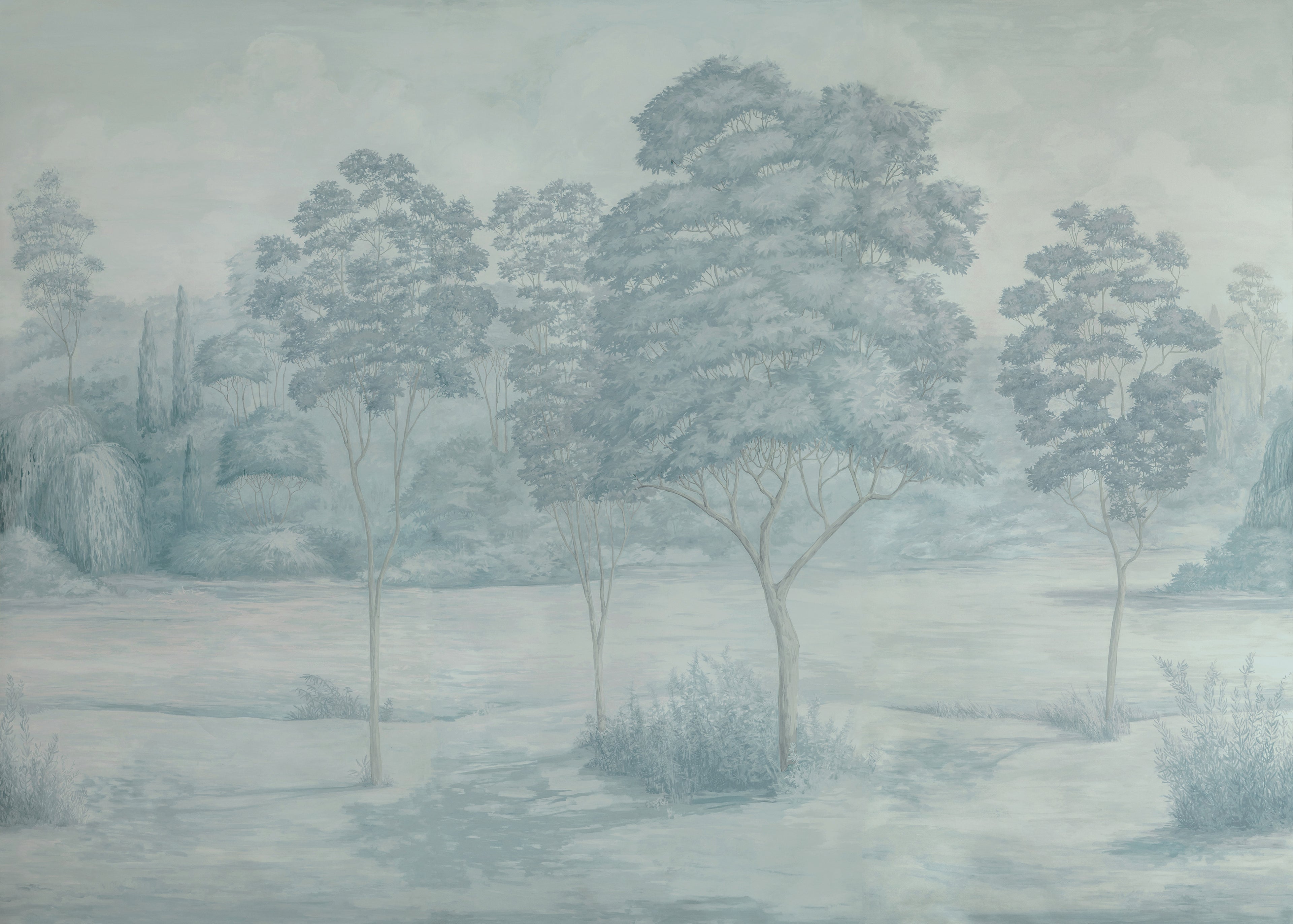 Arbres 3 Panel Mural in blue color - pattern number P8026105.511.0 - by Brunschwig and Fils in the Les Paysages Murals collection