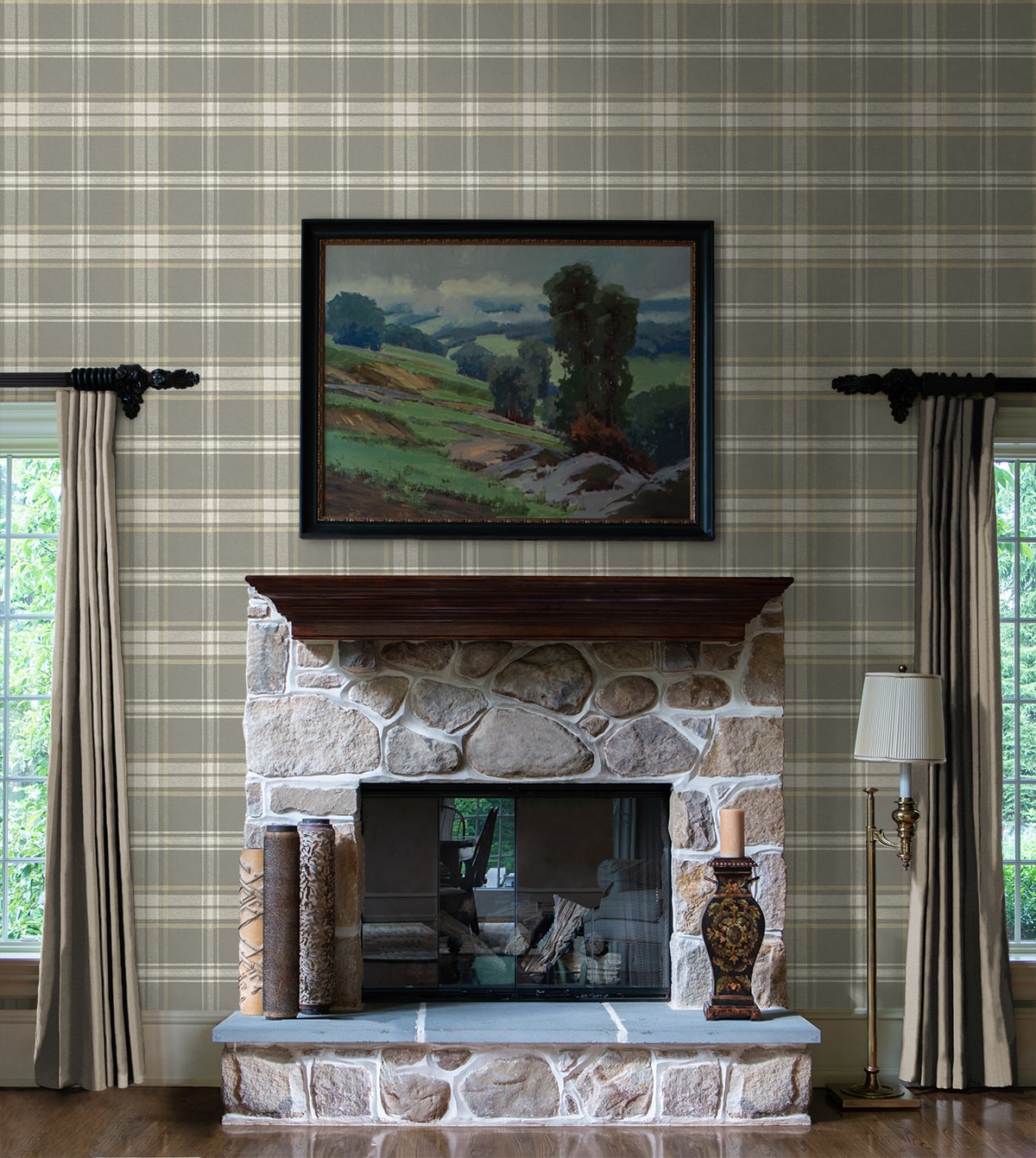 Dellabrooke Plaid wallpaper in daydream grey color - pattern number PR13408 - by Seabrook in the Seabrook Prepasted Wallpaper Assortment collection