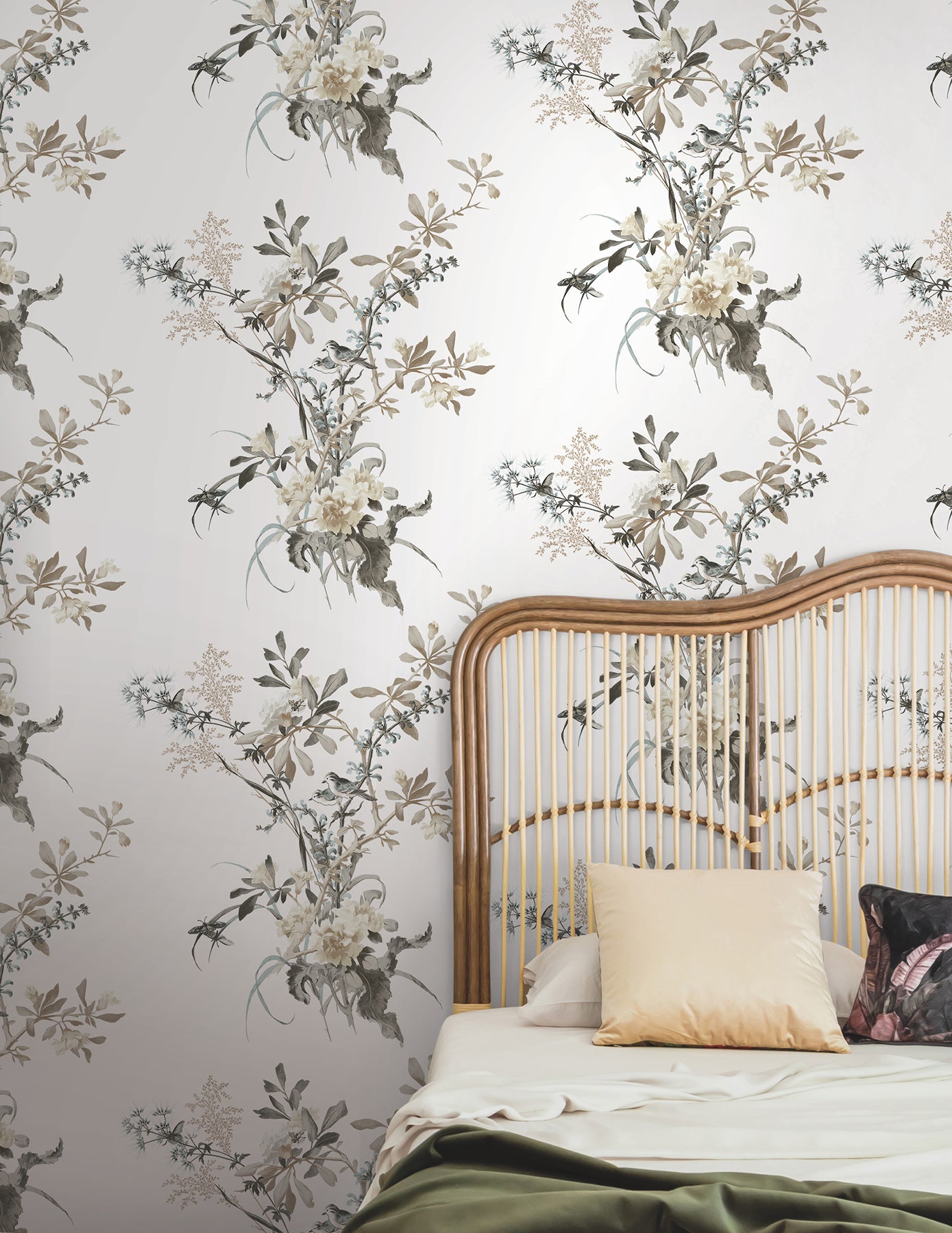 Wild Flowers Peel and Stick wallpaper in neutral color - pattern number PSW1365RL - by York in the Vintage Florals Peel and Stick Wallpaper collection