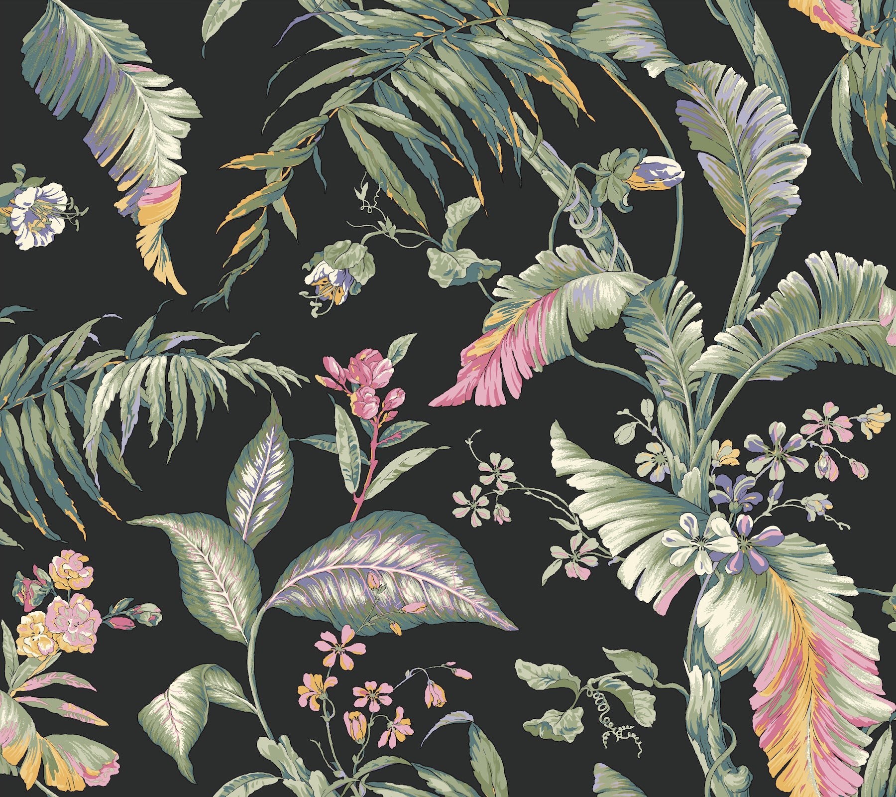 Fiji Garden Peel and Stick wallpaper in black color - pattern number PSW1368RL - by York in the Vintage Florals Peel and Stick Wallpaper collection