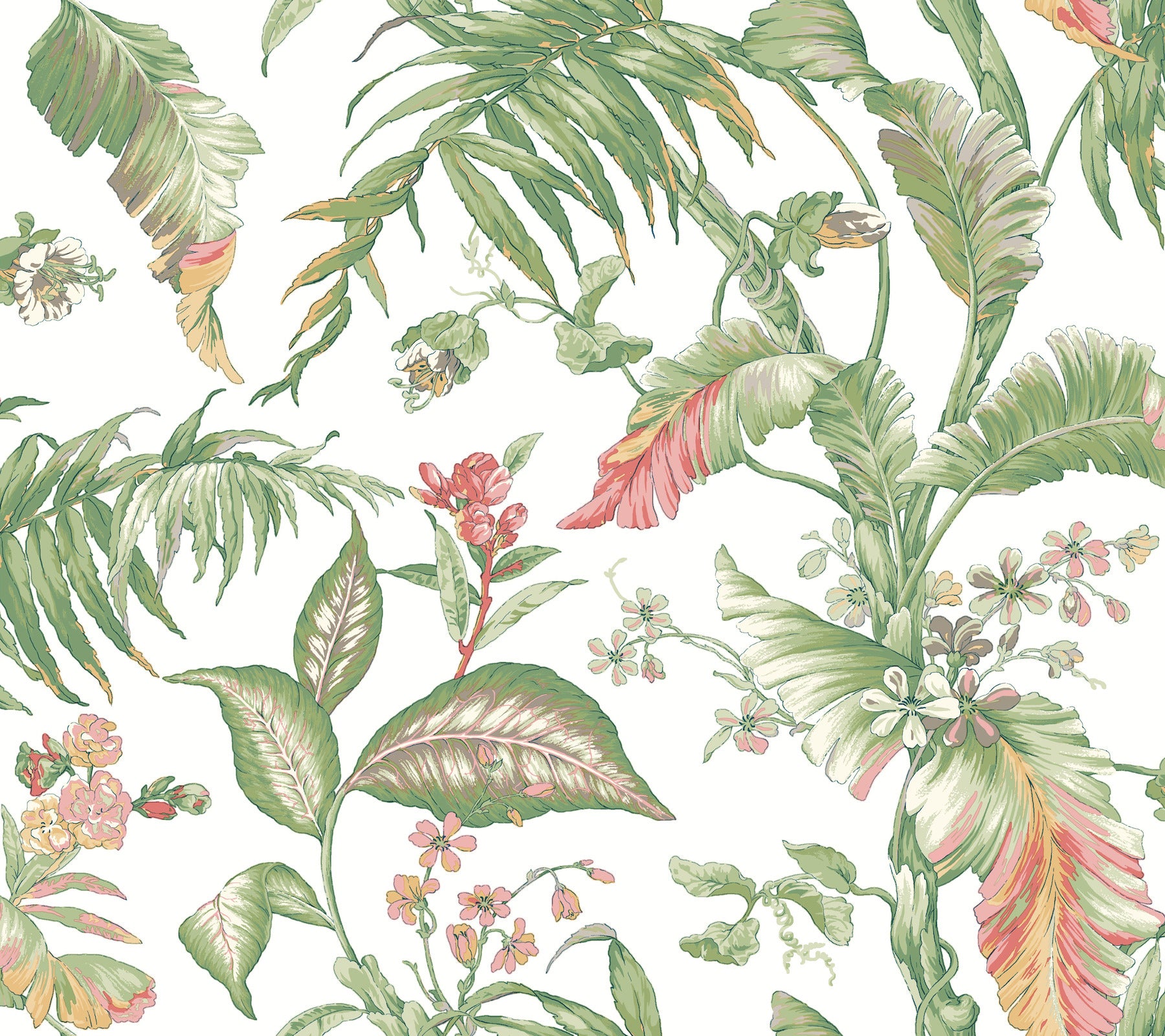 Fiji Garden Peel and Stick wallpaper in white multi color - pattern number PSW1369RL - by York in the Vintage Florals Peel and Stick Wallpaper collection