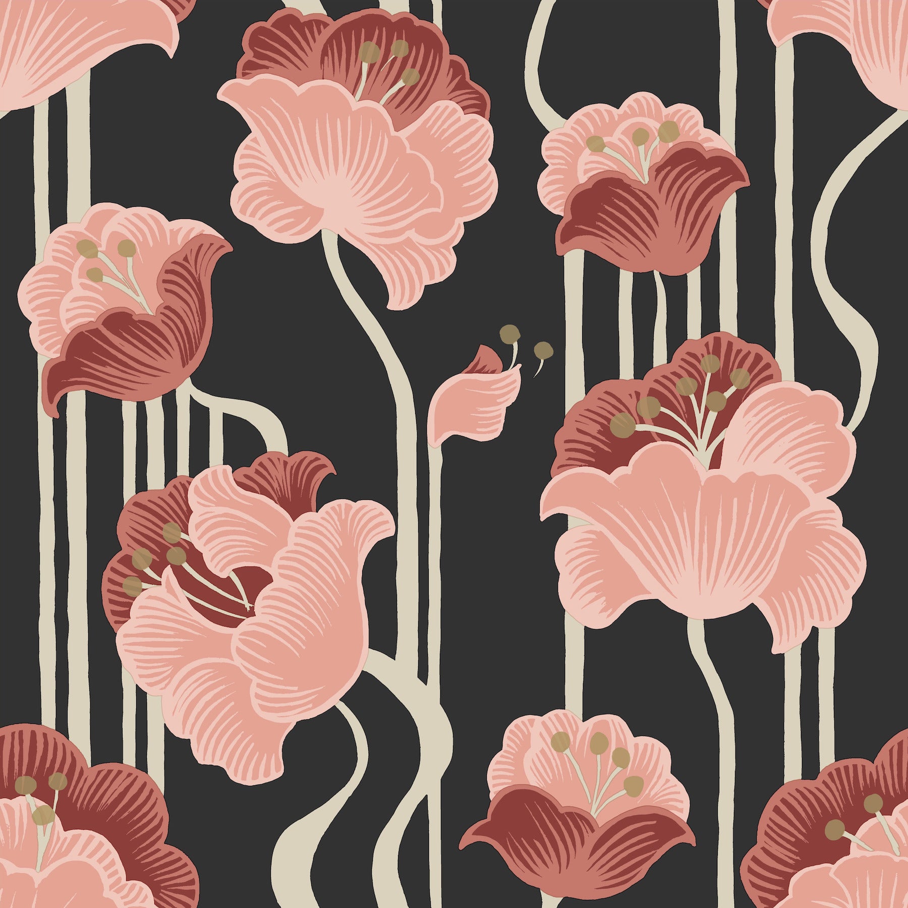 Shirley Deco Floral Peel and Stick wallpaper in coral metallic color - pattern number PSW1571RL - by York in the Mirth Studio Peel and Stick Wallpaper collection