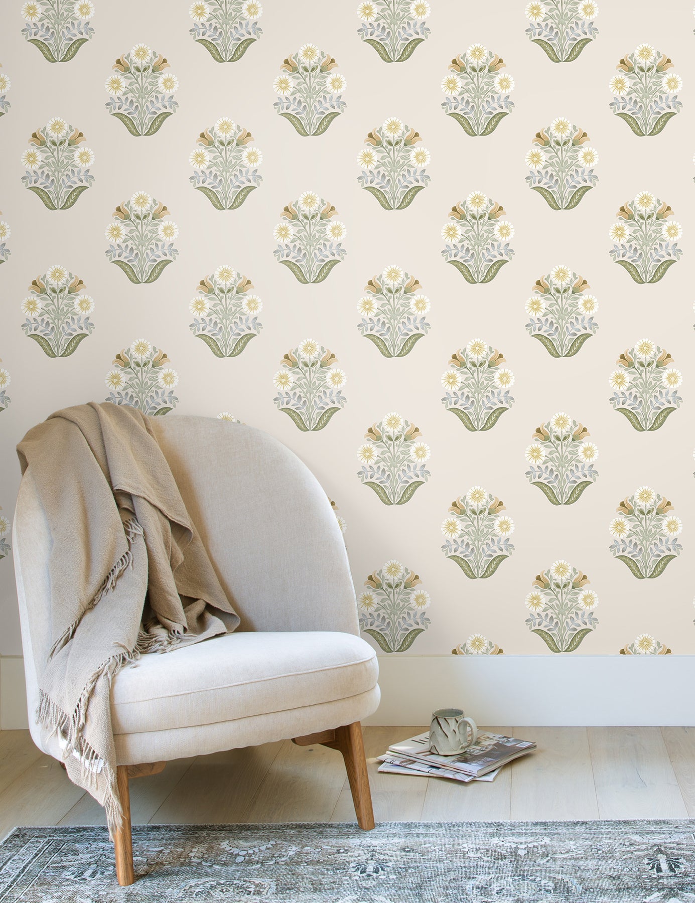 Sophie Floral Medallion Peel and Stick wallpaper in sage color - pattern number PSW1575RL - by York in the Mirth Studio Peel and Stick Wallpaper collection