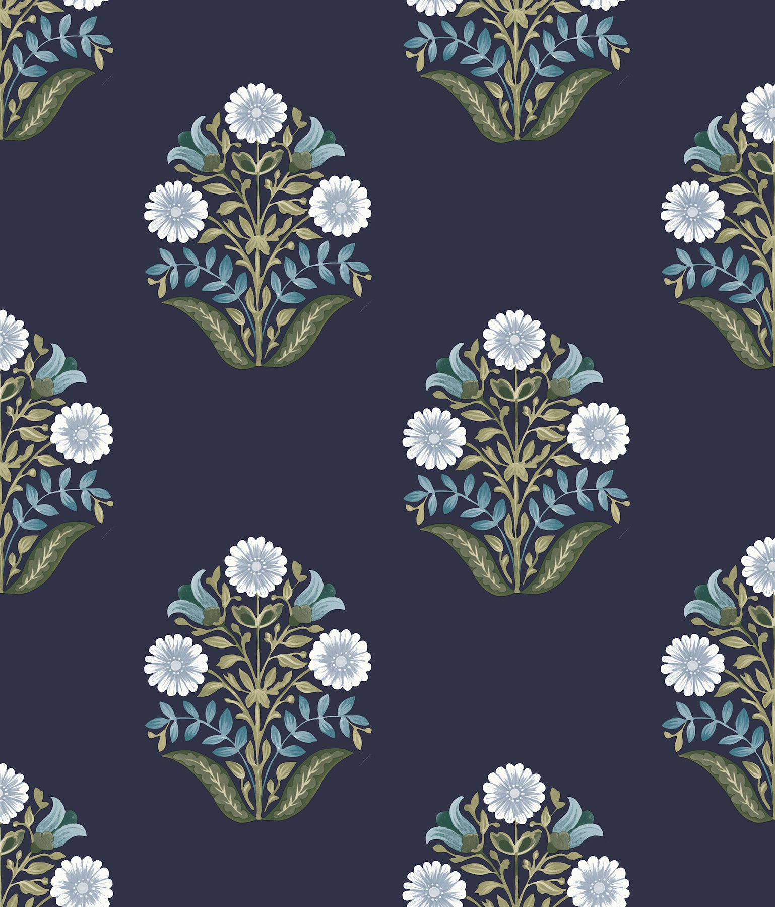 Sophie Floral Medallion Peel and Stick wallpaper in navy color - pattern number PSW1576RL - by York in the Mirth Studio Peel and Stick Wallpaper collection