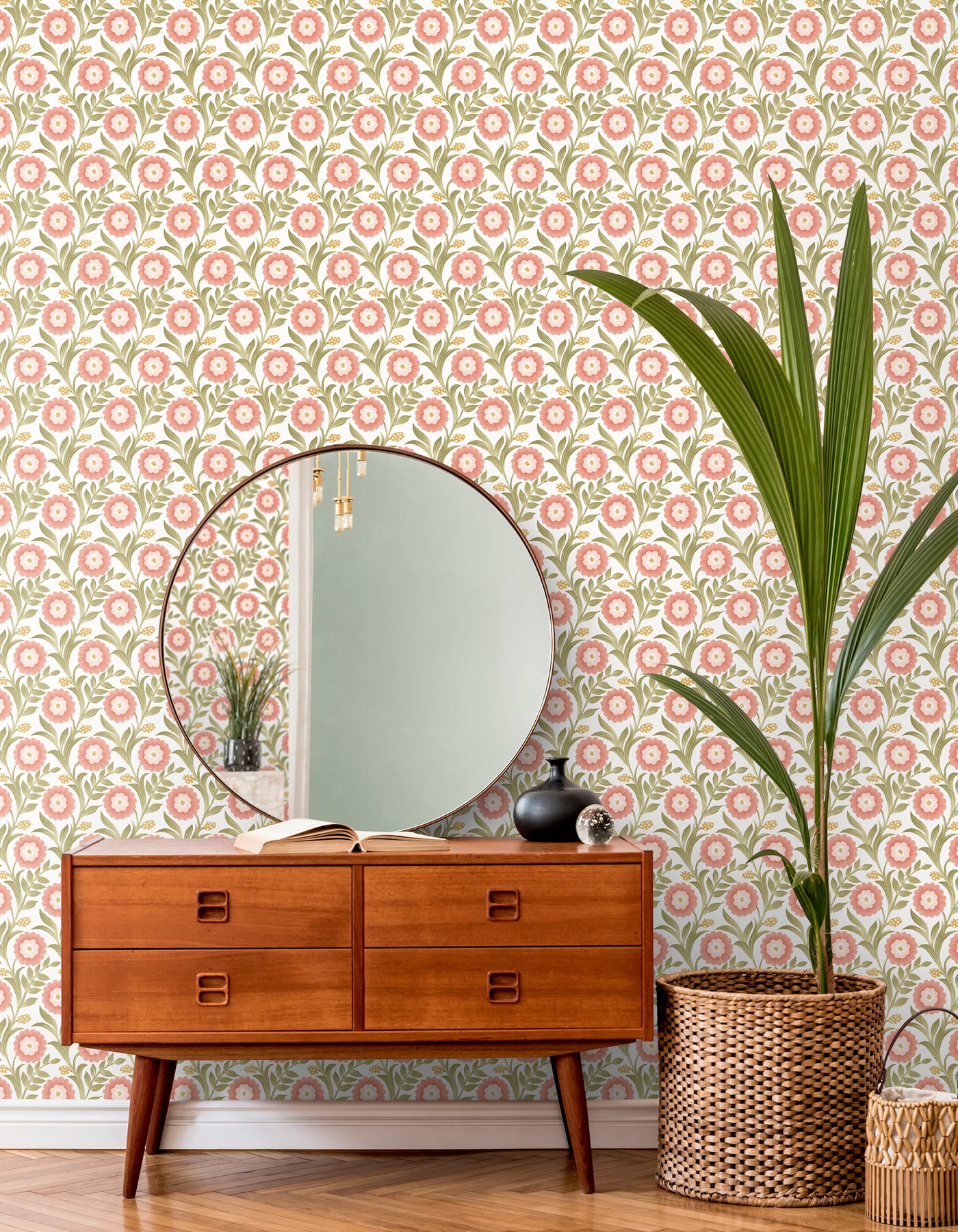 Lillian Floral Vine Peel and Stick wallpaper in pink color - pattern number PSW1582RL - by York in the Mirth Studio Peel and Stick Wallpaper collection