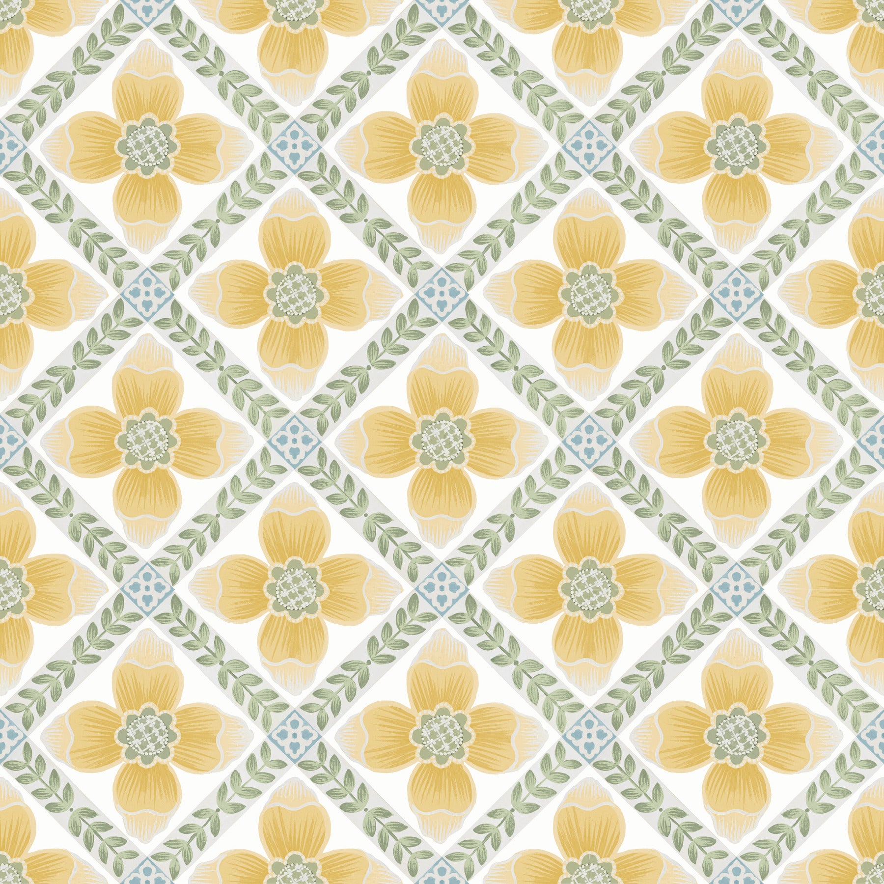 Mimi Quilted Floral Peel and Stick wallpaper in yellow color - pattern number PSW1585RL - by York in the Mirth Studio Peel and Stick Wallpaper collection