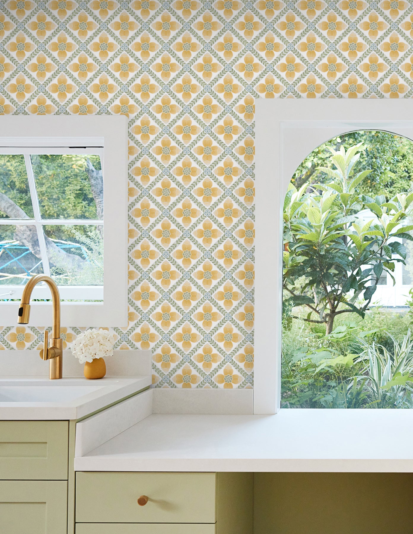 Mimi Quilted Floral Peel and Stick wallpaper in yellow color - pattern number PSW1585RL - by York in the Mirth Studio Peel and Stick Wallpaper collection