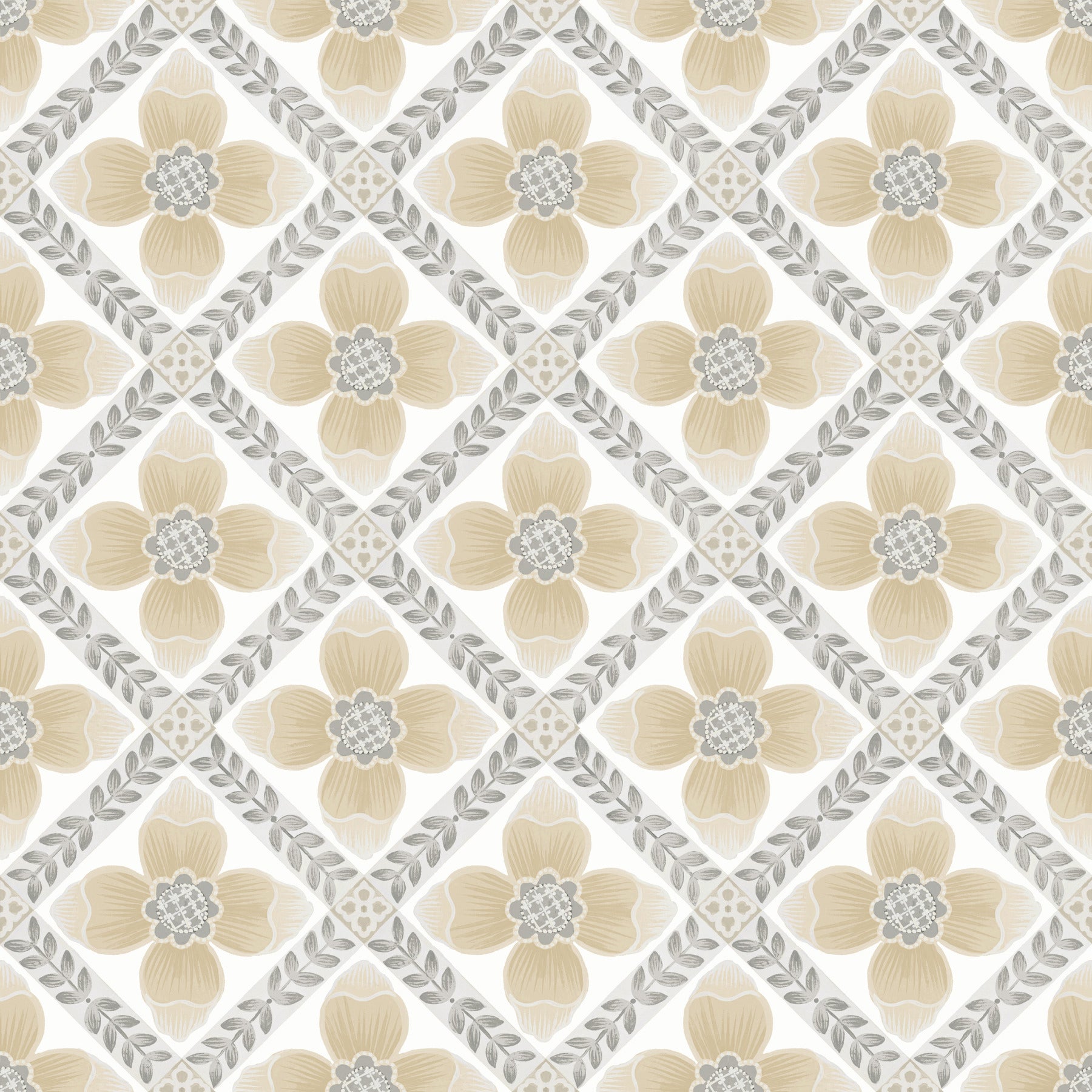 Mimi Quilted Floral Peel and Stick wallpaper in neutral color - pattern number PSW1586RL - by York in the Mirth Studio Peel and Stick Wallpaper collection