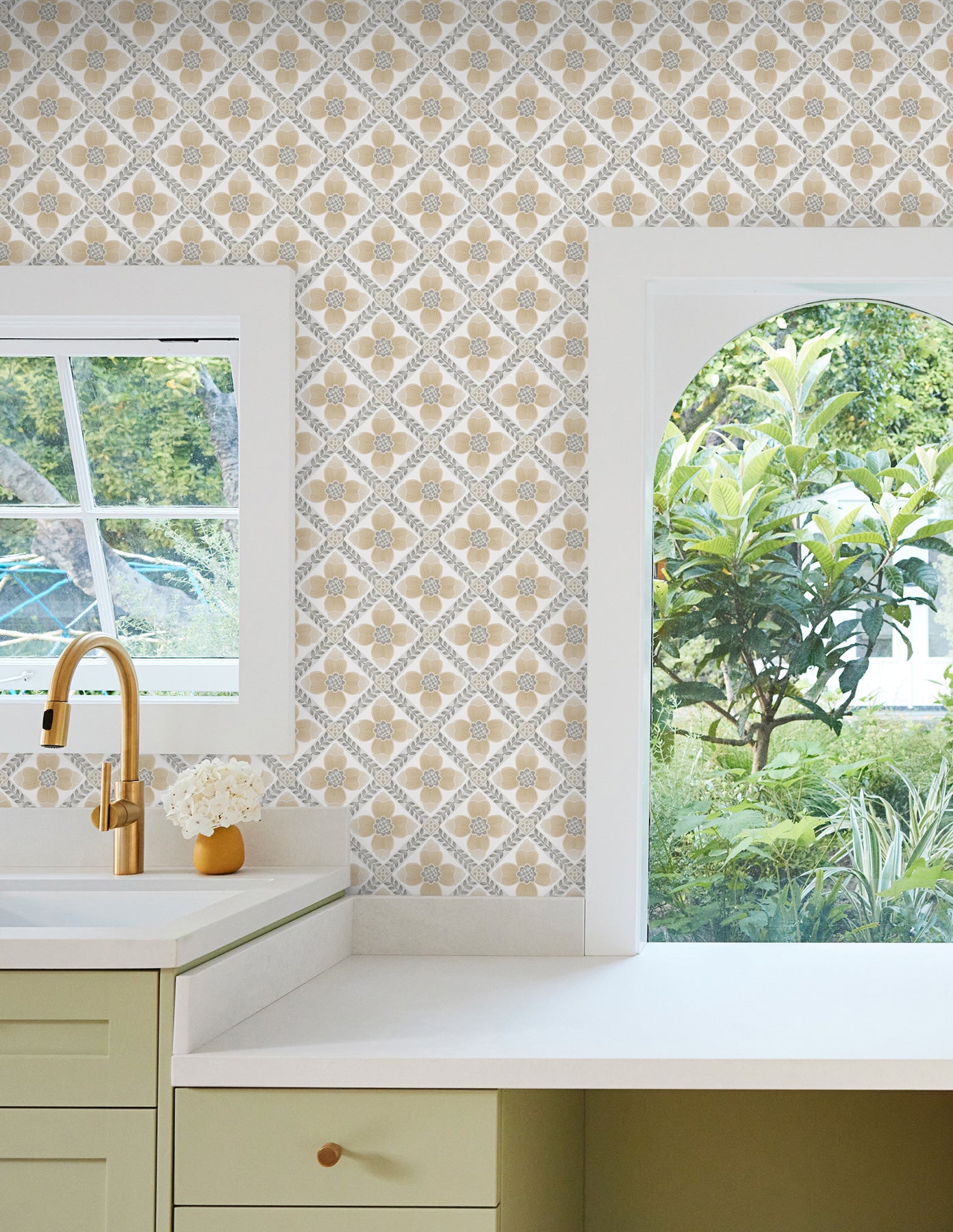Mimi Quilted Floral Peel and Stick wallpaper in neutral color - pattern number PSW1586RL - by York in the Mirth Studio Peel and Stick Wallpaper collection