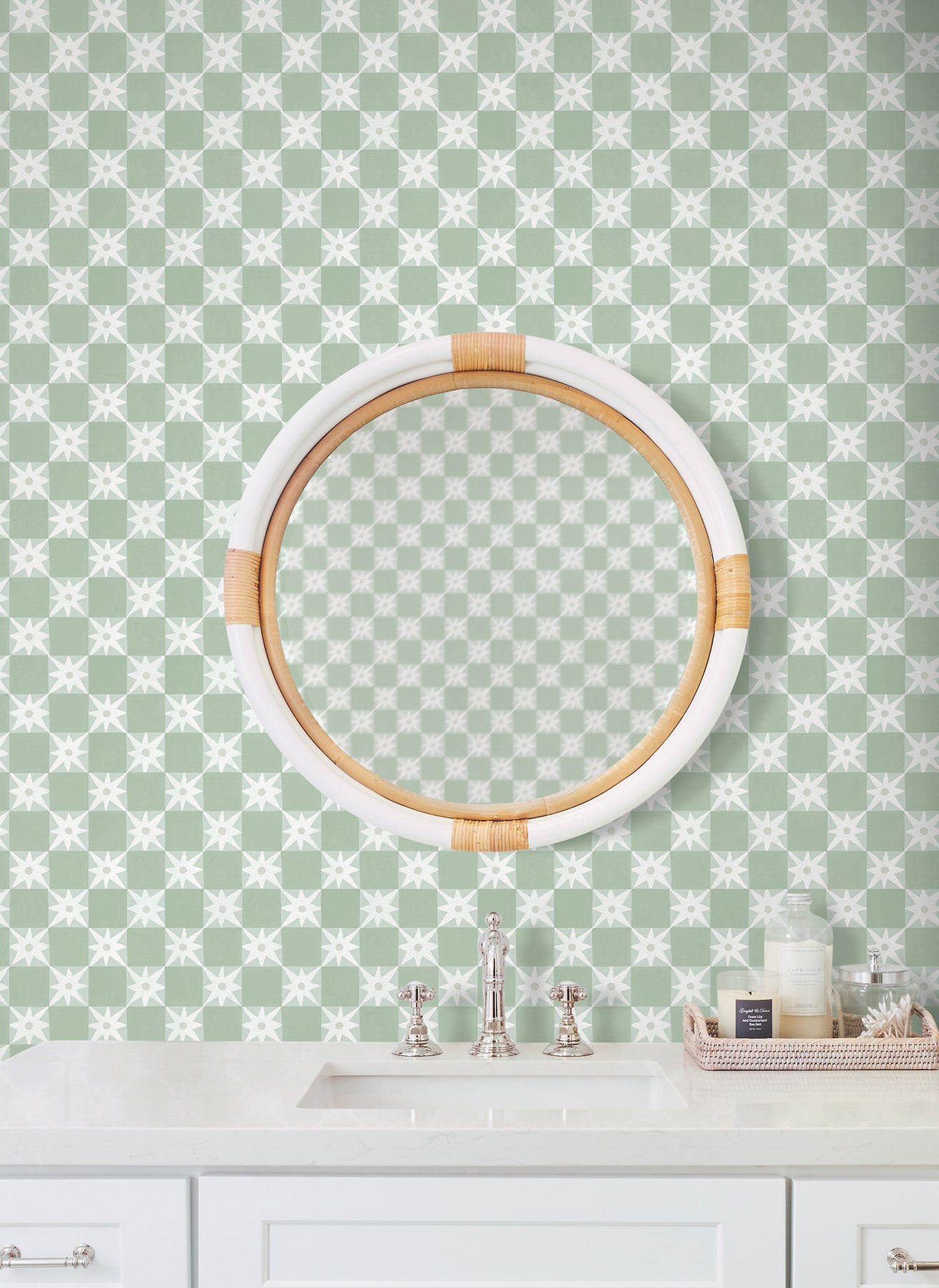 Stardust Checkerboard Peel and Stick wallpaper in green color - pattern number PSW1587RL - by York in the Mirth Studio Peel and Stick Wallpaper collection