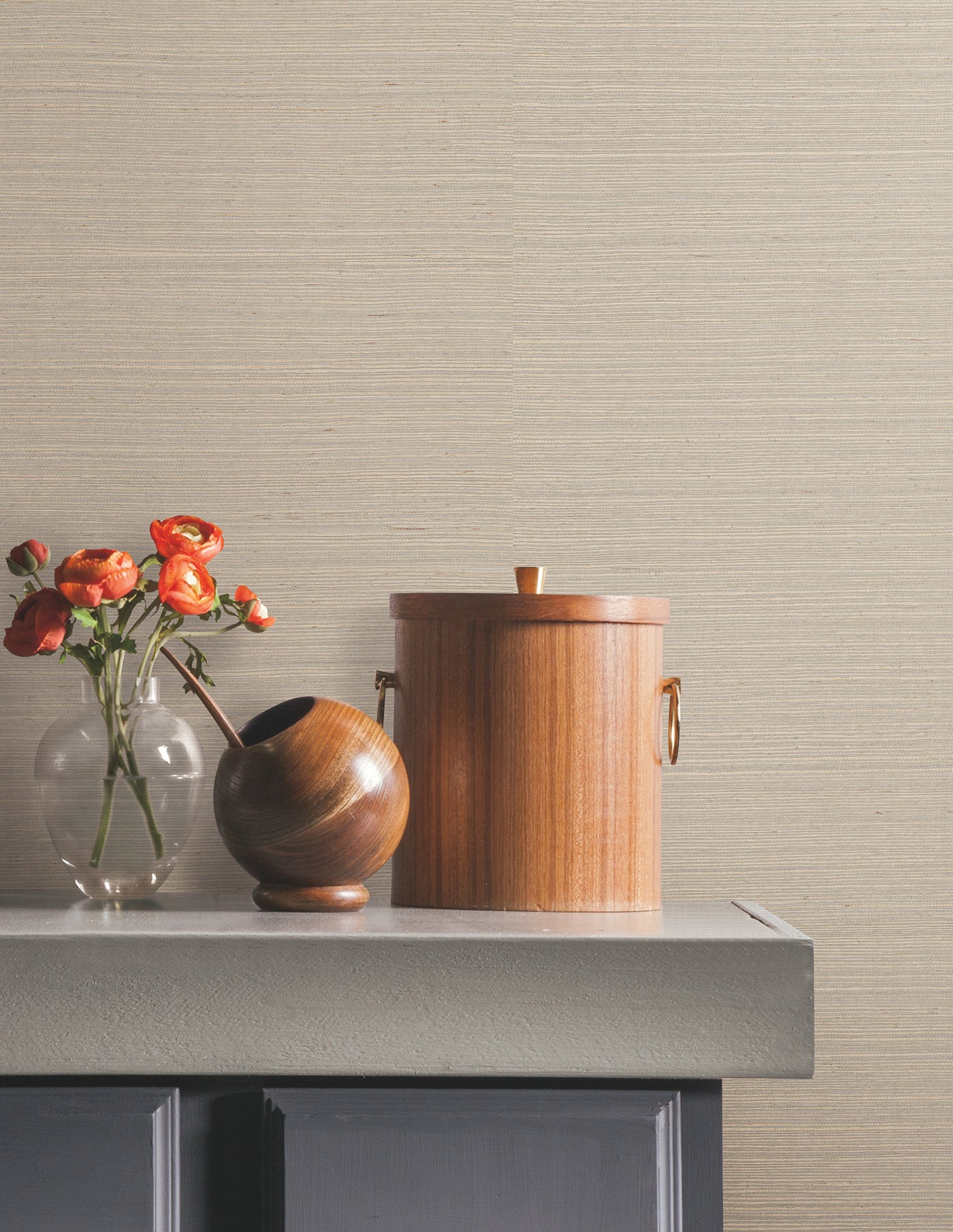 Natural Sisal Grasscloth Peel and Stick wallpaper in warm grey color - pattern number PSW1597RL - by York in the Natural Grasscloth Peel and Stick Wallpaper collection