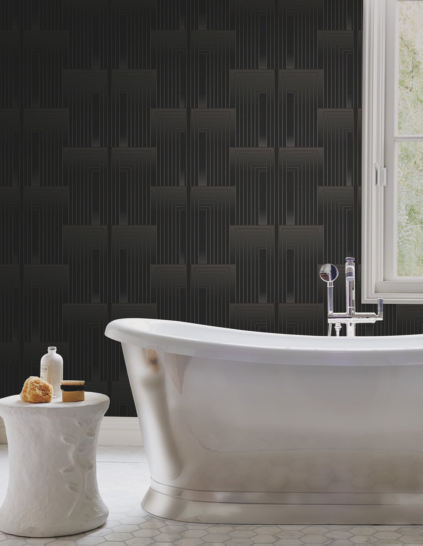 Vanishing Peel and Stick wallpaper in black & copper color - pattern number PSW1607RL - by Candice Olson in the Simply Candice 2 Peel and Stick Wallpaper collection