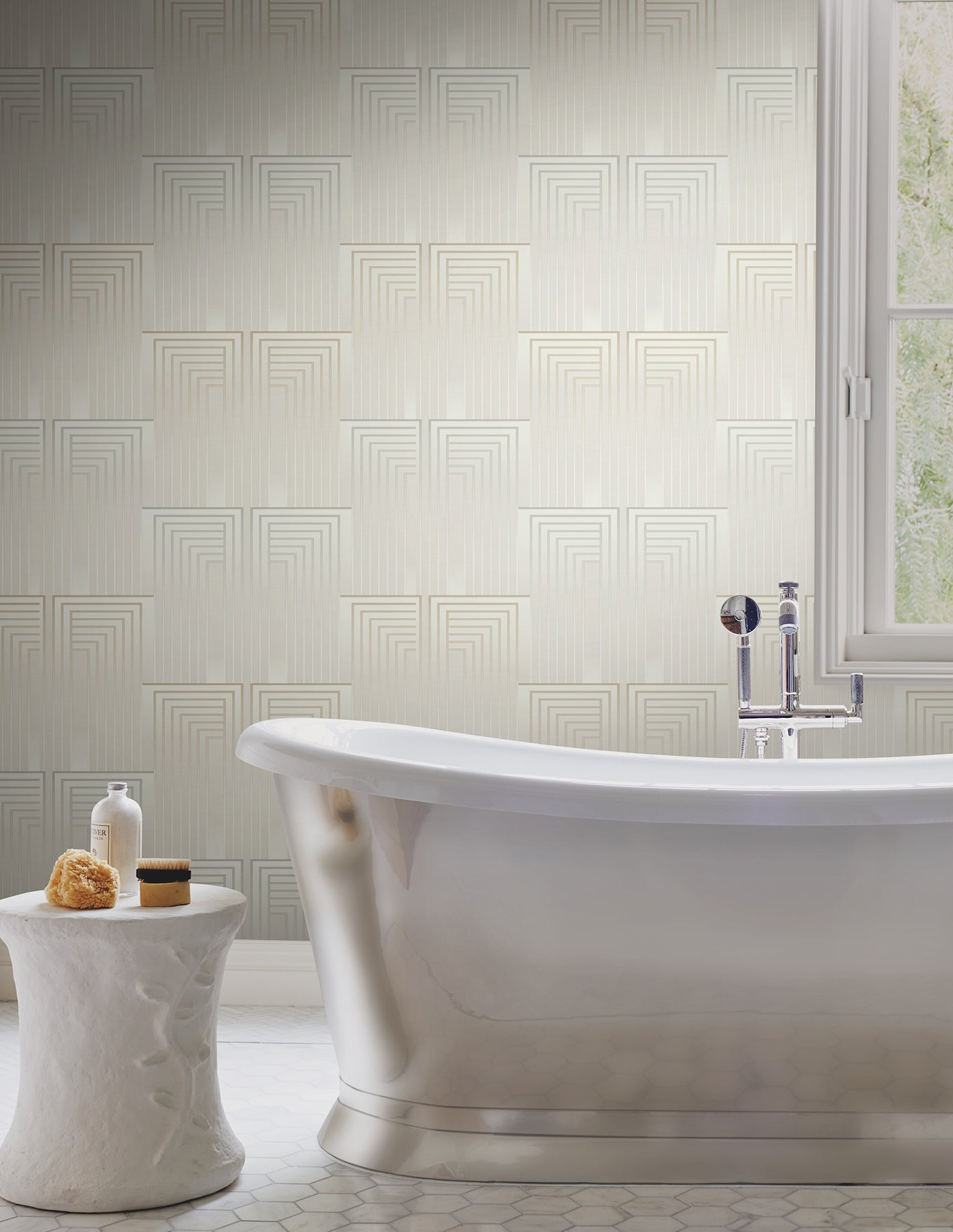 Vanishing Peel and Stick wallpaper in silver & gold color - pattern number PSW1608RL - by Candice Olson in the Simply Candice 2 Peel and Stick Wallpaper collection
