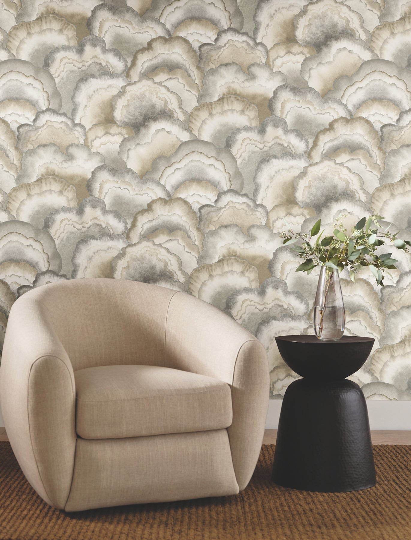 Abalone Fans Peel and Stick wallpaper in smokey color - pattern number PSW1615RL - by Candice Olson in the Simply Candice 2 Peel and Stick Wallpaper collection