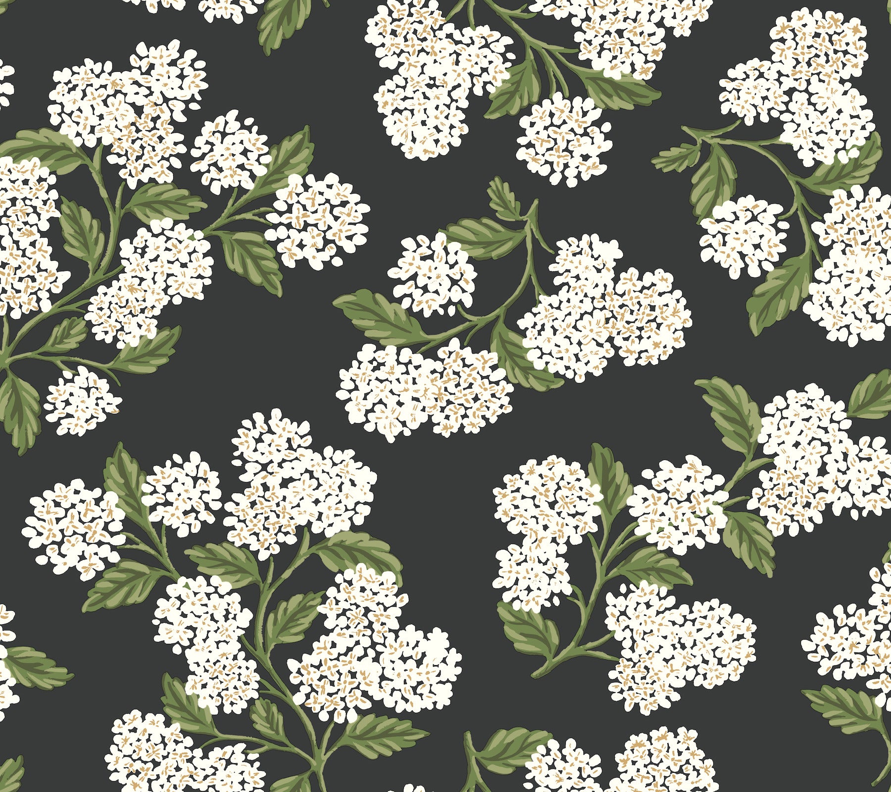 Hydrangea Peel and Stick wallpaper in black & white metallic color - pattern number PSW1618RL - by Rifle Paper Co in the Rifle Paper Co Fourth Edition Peel and Stick Wallpaper collection