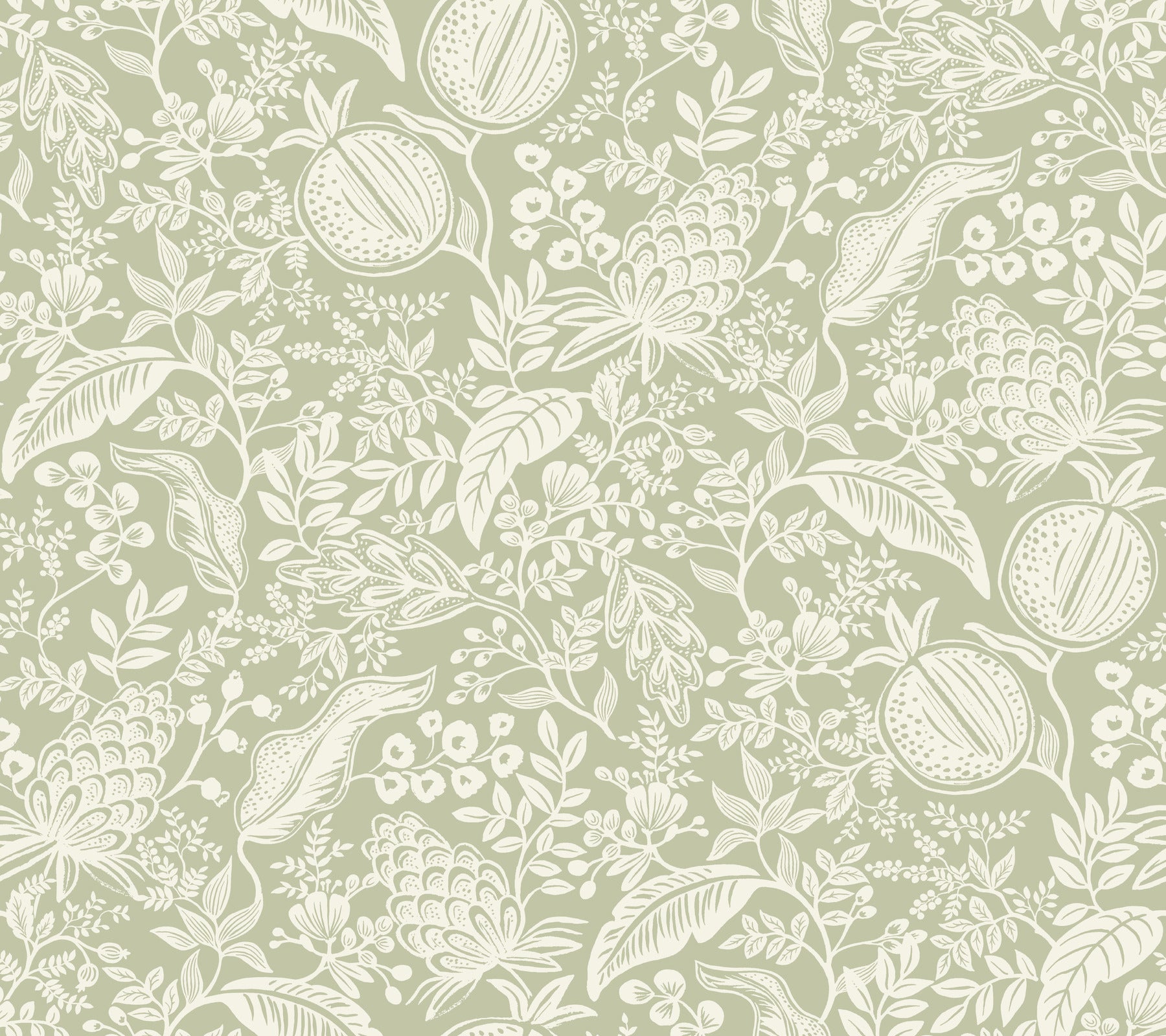 Pomegranate Peel and Stick wallpaper in pistachio color - pattern number PSW1630RL - by Rifle Paper Co in the Rifle Paper Co Fourth Edition Peel and Stick Wallpaper collection