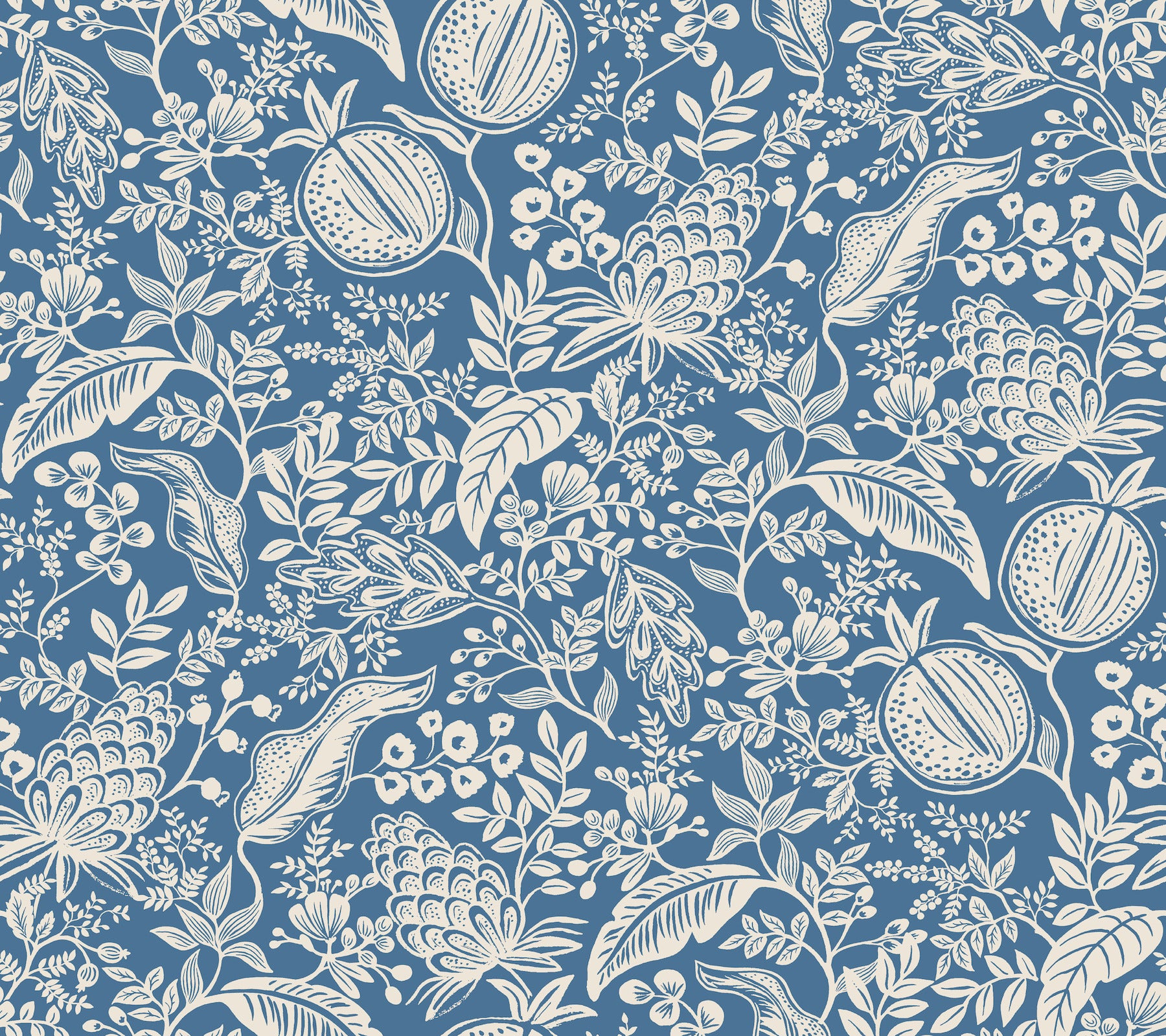 Pomegranate Peel and Stick wallpaper in blue & ivory color - pattern number PSW1631RL - by Rifle Paper Co in the Rifle Paper Co Fourth Edition Peel and Stick Wallpaper collection