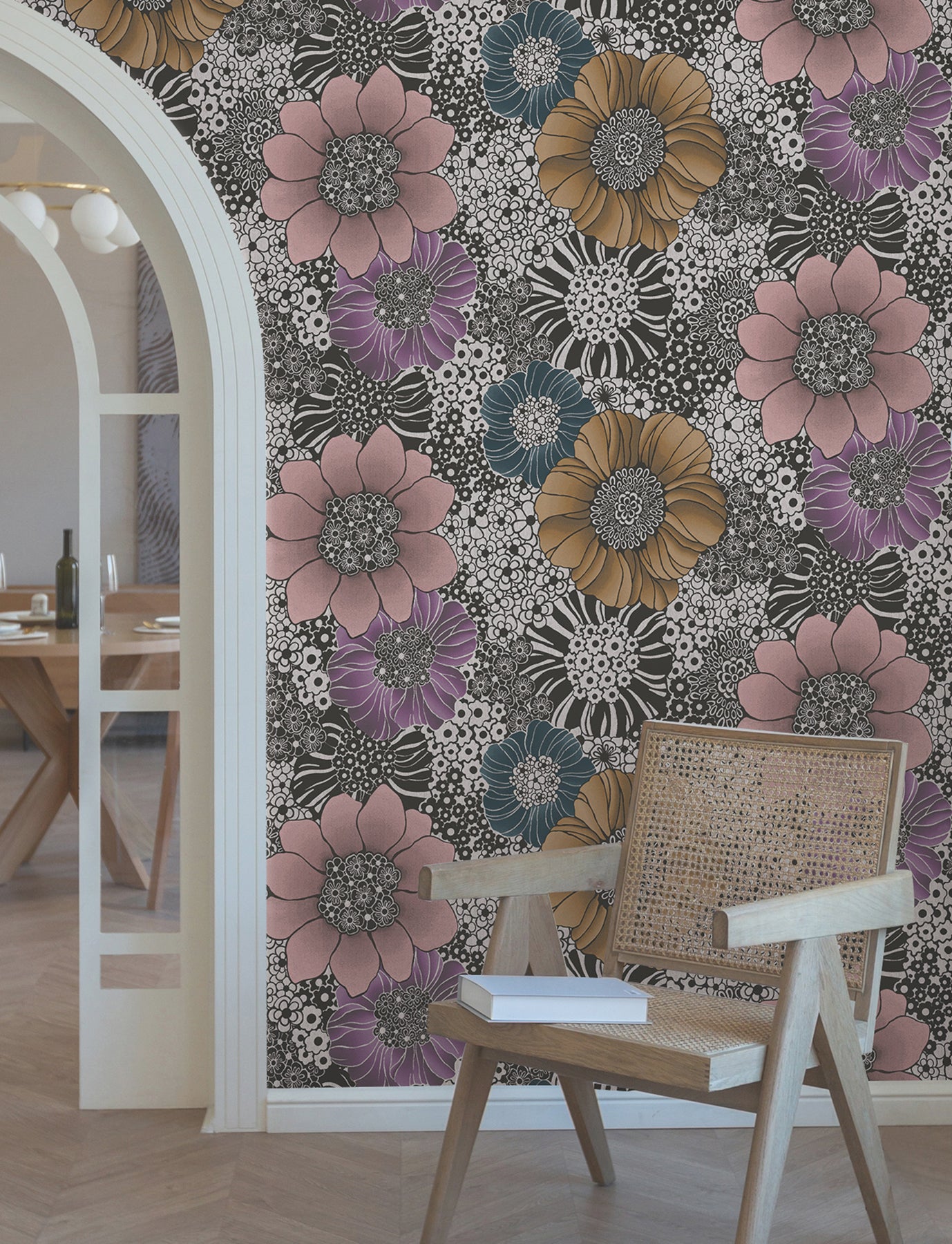 Anemones Peel and Stick wallpaper in black color - pattern number PSW1638RL - by York in the Missoni Peel and Stick Wallpaper collection