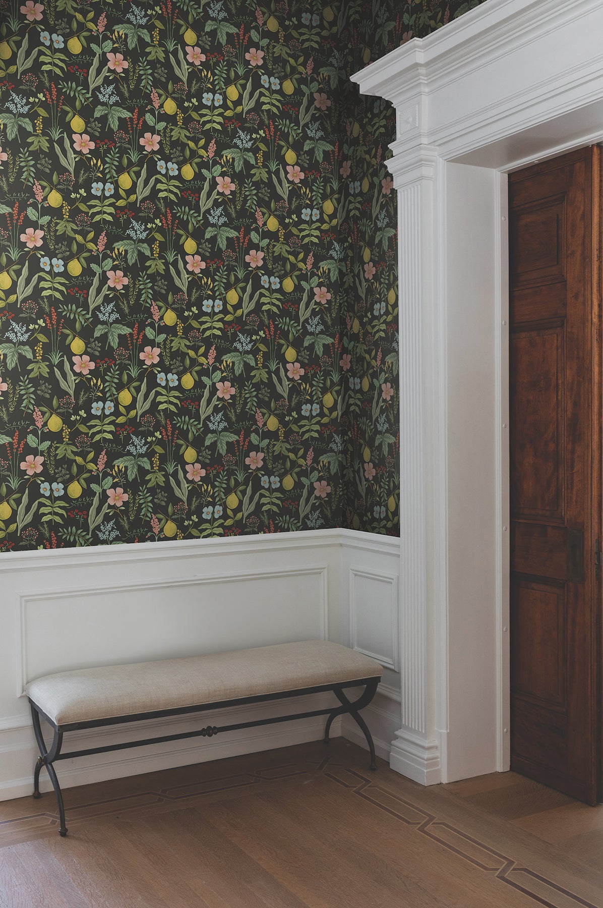 Herb Garden Botanical Peel and Stick wallpaper in black color - pattern number PSW1676RL - by Rifle Paper Co in the Rifle Paper Co Fifth Edition Peel and Stick Wallpaper collection
