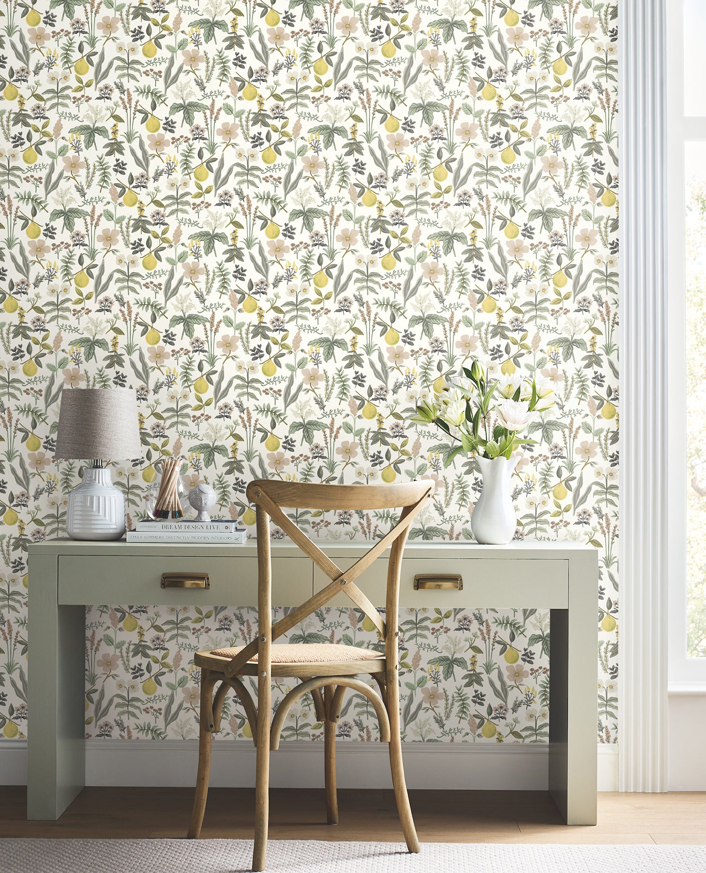 Herb Garden Botanical Peel and Stick wallpaper in cream color - pattern number PSW1678RL - by Rifle Paper Co in the Rifle Paper Co Fifth Edition Peel and Stick Wallpaper collection