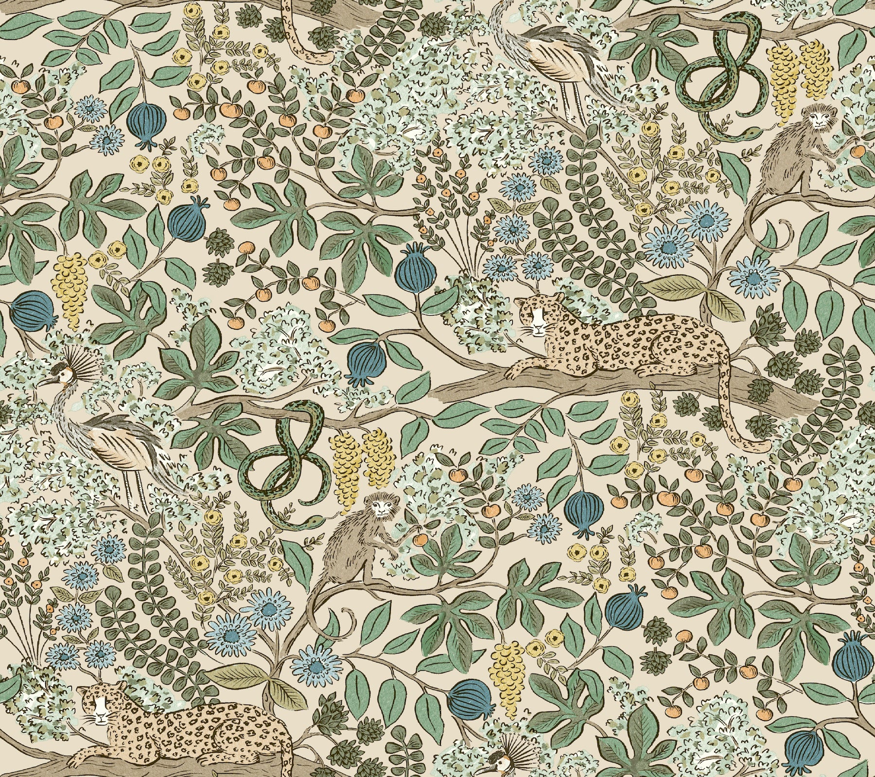 Safari Jungle Toile Peel and Stick wallpaper in cream color - pattern number PSW1681RL - by Rifle Paper Co in the Rifle Paper Co Fifth Edition Peel and Stick Wallpaper collection