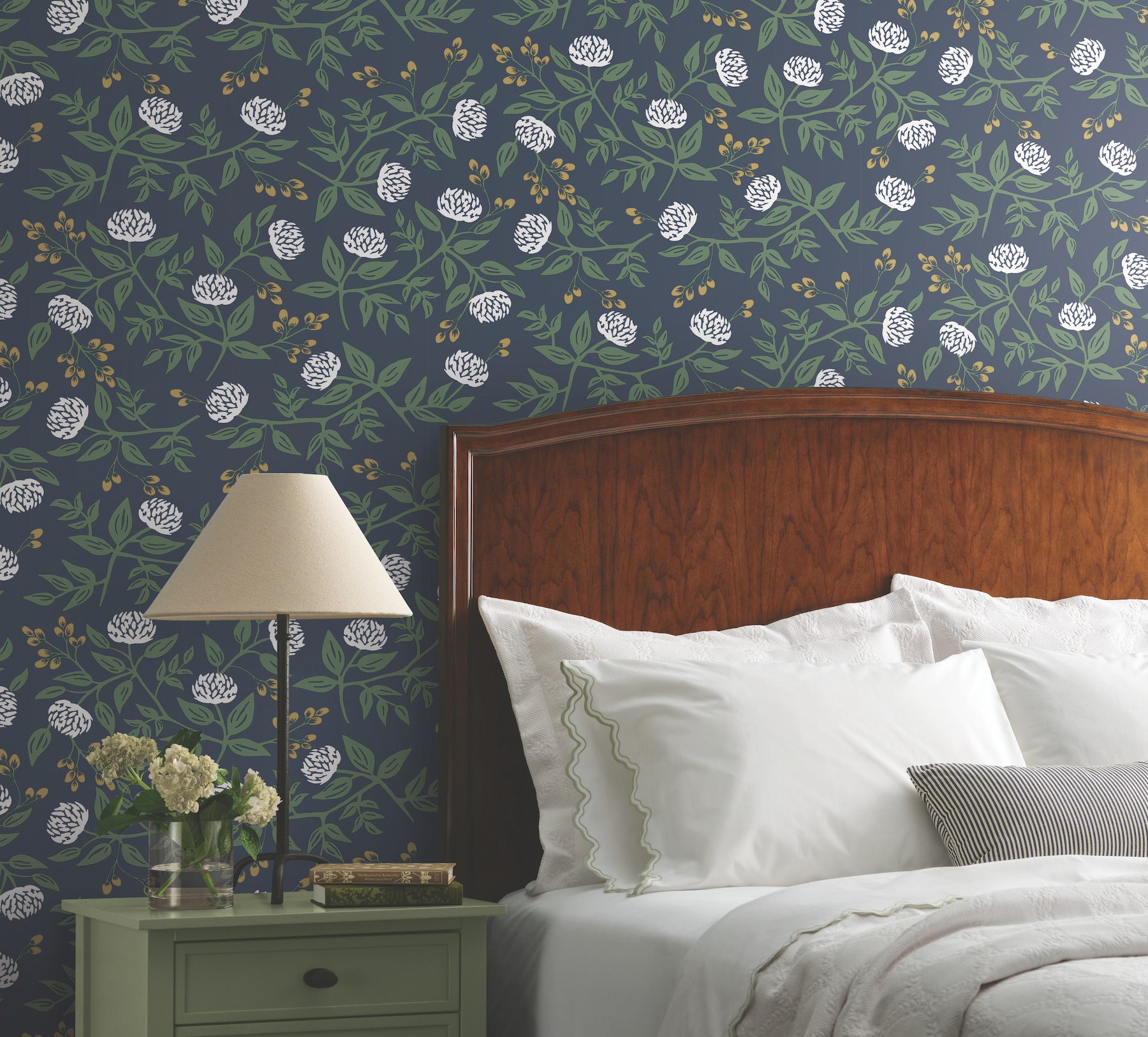 Peonies Floral Peel and Stick wallpaper in navy metallic color - pattern number PSW1687RL - by Rifle Paper Co in the Rifle Paper Co Fifth Edition Peel and Stick Wallpaper collection