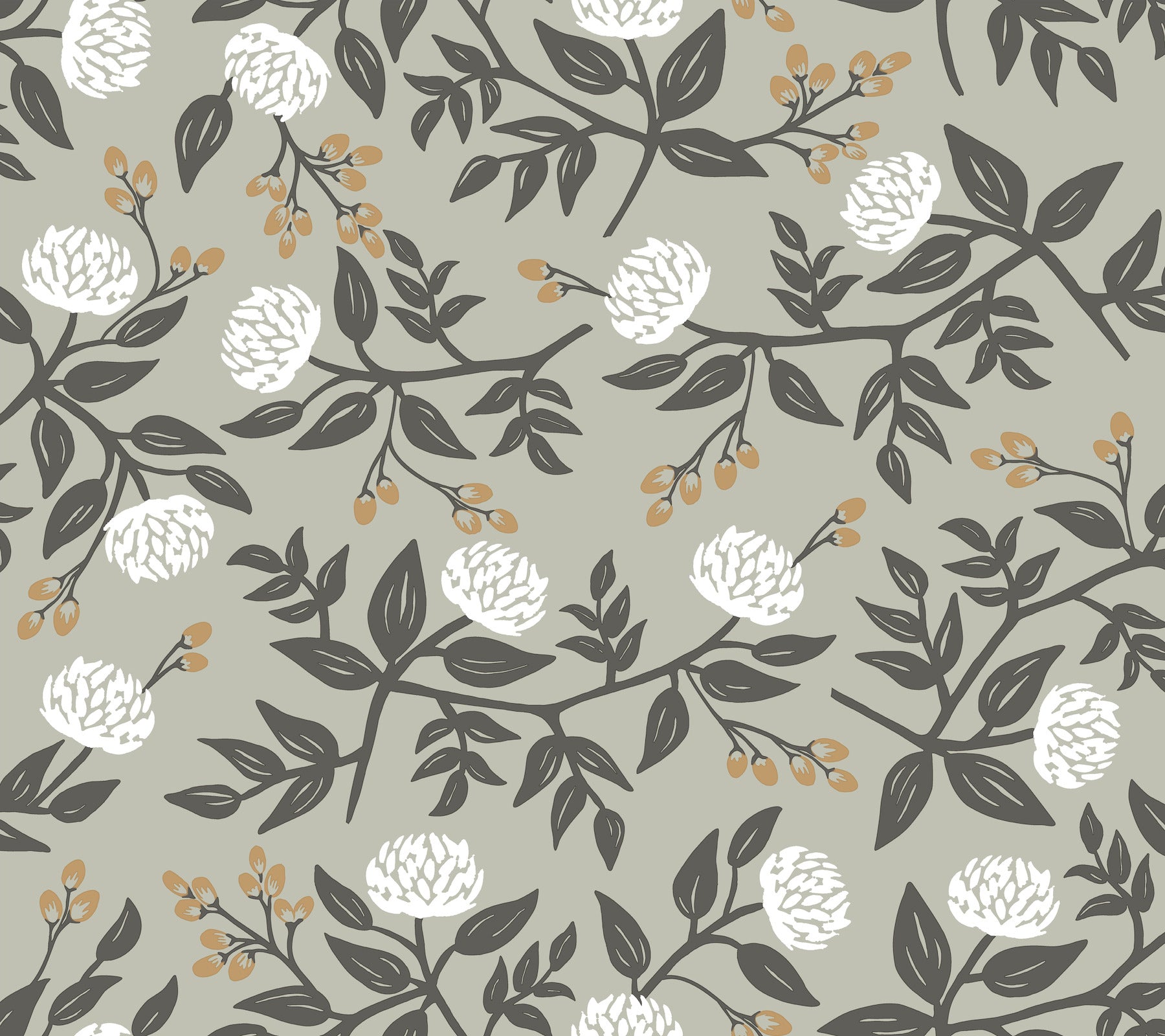 Peonies Floral Peel and Stick wallpaper in grey metallic color - pattern number PSW1688RL - by Rifle Paper Co in the Rifle Paper Co Fifth Edition Peel and Stick Wallpaper collection