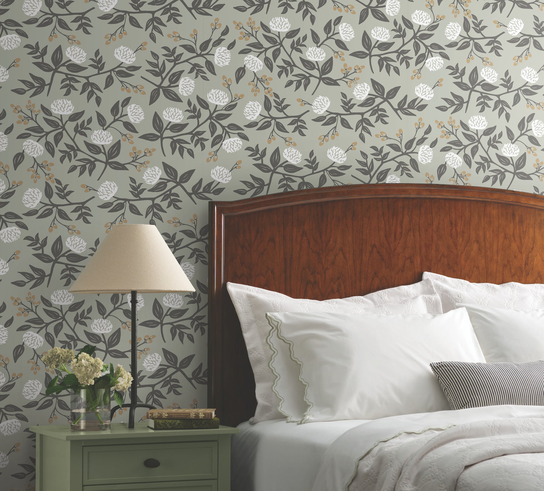 Peonies Floral Peel and Stick wallpaper in grey metallic color - pattern number PSW1688RL - by Rifle Paper Co in the Rifle Paper Co Fifth Edition Peel and Stick Wallpaper collection