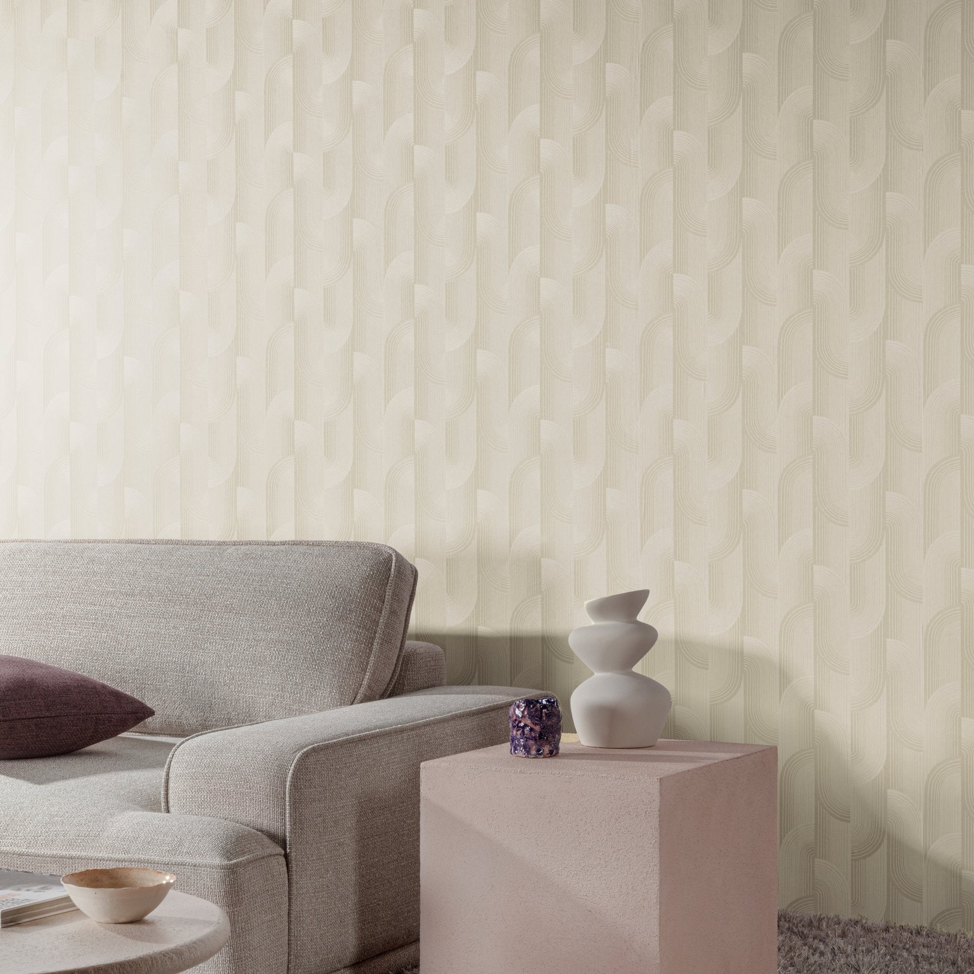 Geometric All-over Wallpaper in beige color - pattern number PW3101 - by Grandeco in the Precious Weaves collection