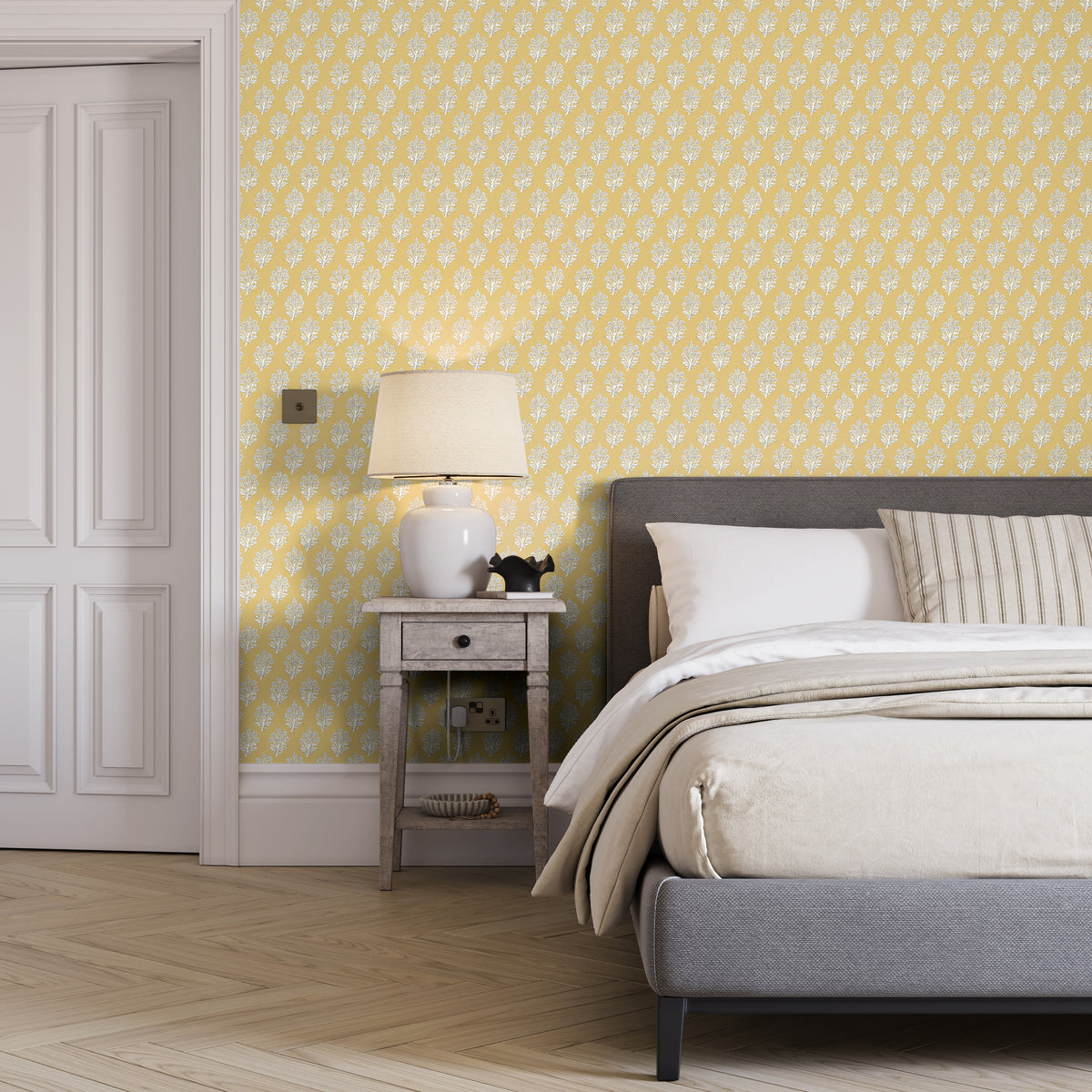 Dabu Wallpaper in Ochre color - pattern number PWC100006.4.0 - by The Pure Edit in the Sustainable Wallcovering collection