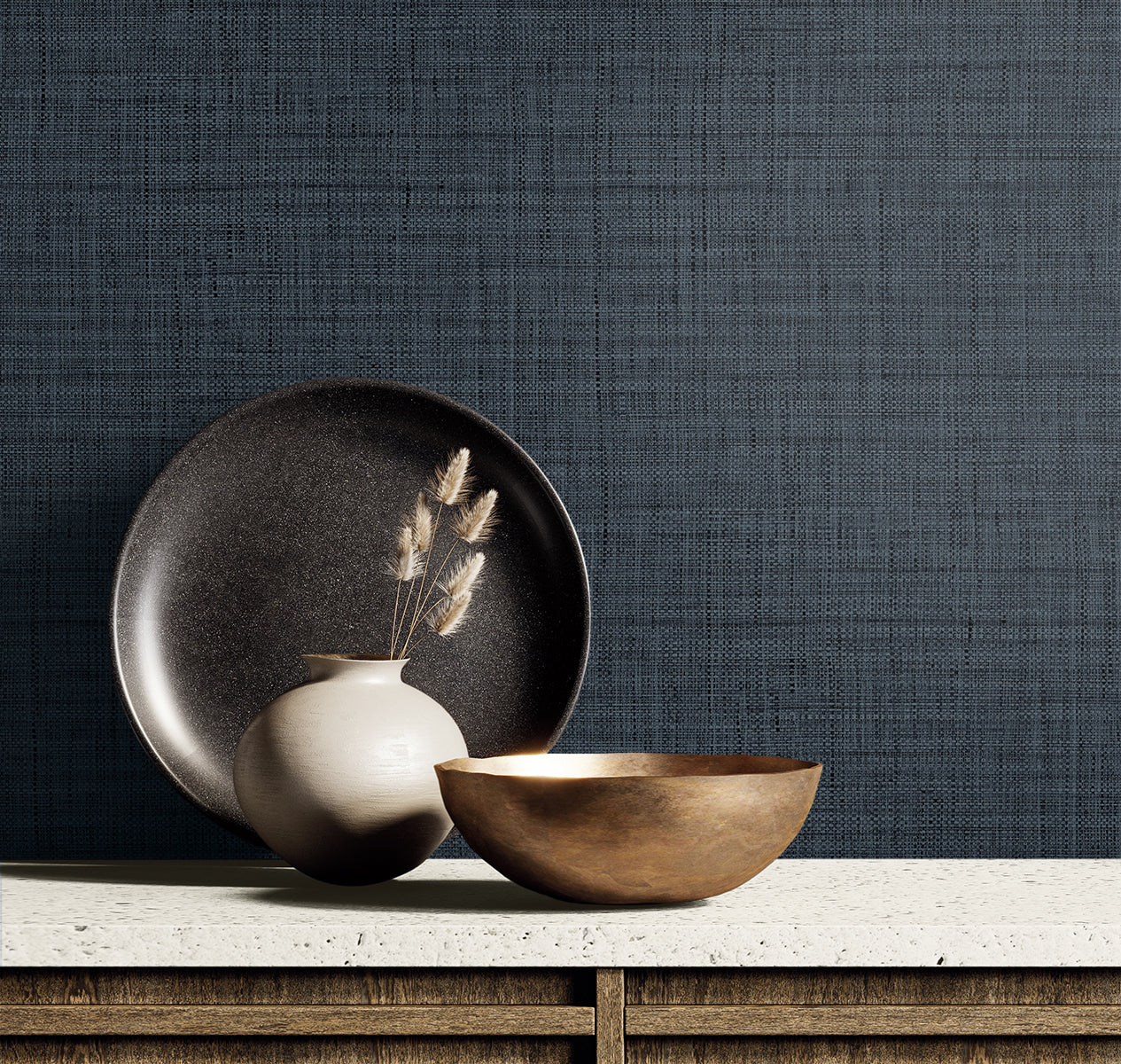 Harvest Twine wallpaper in ocean blue color - pattern number RA40136 - by Seabrook in the Raffia collection