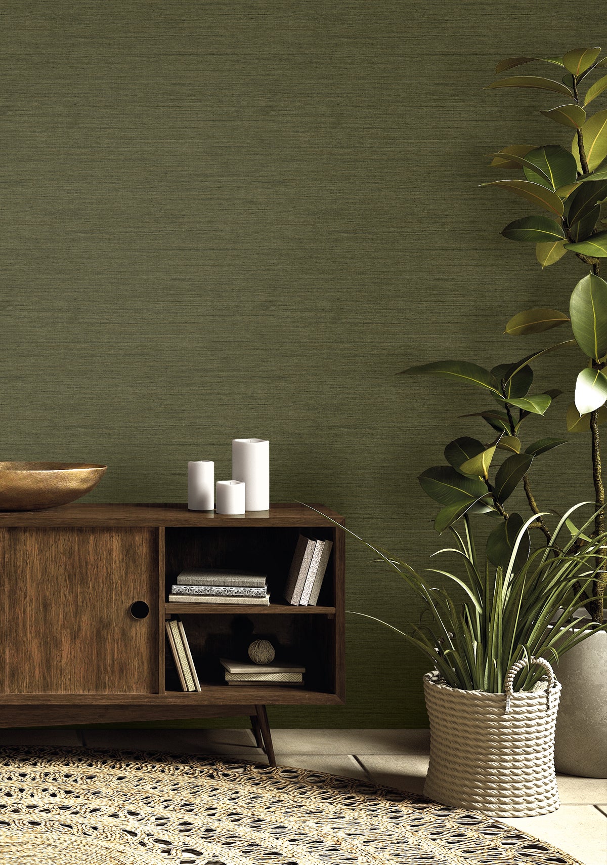 Threaded wallpaper in moss color - pattern number RA40913 - by Seabrook in the Raffia collection