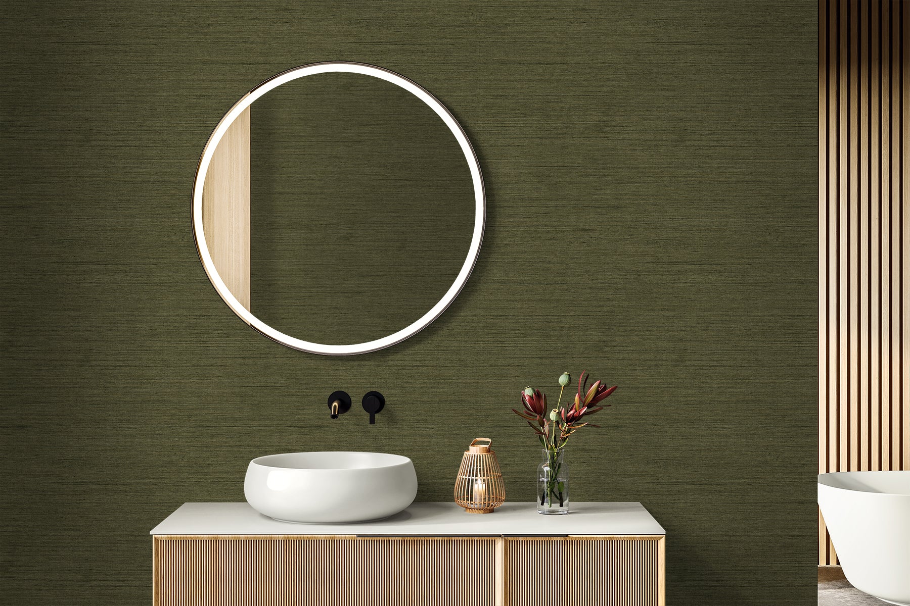 Threaded wallpaper in moss color - pattern number RA40913 - by Seabrook in the Raffia collection